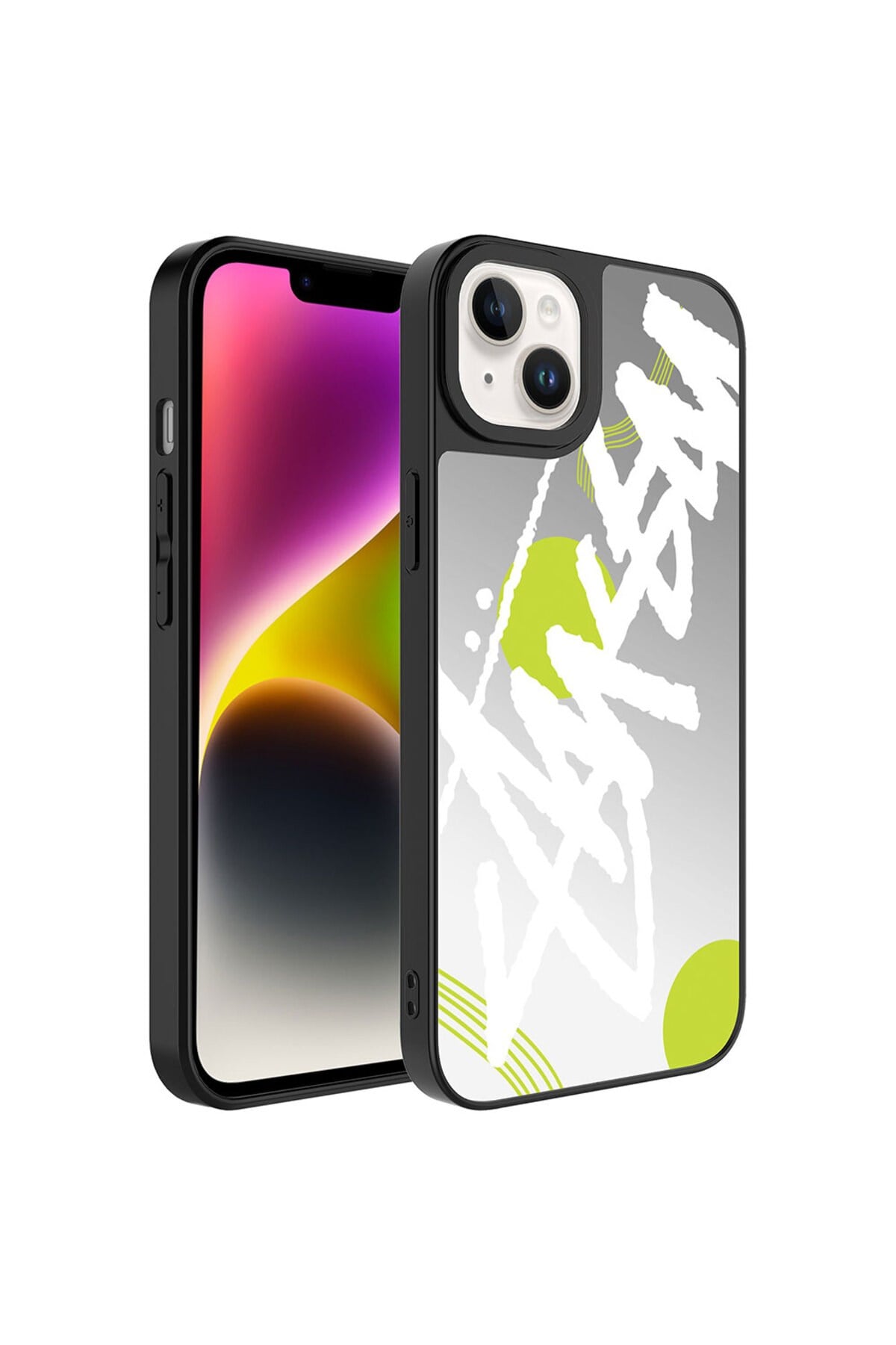 iPhone 14 Plus Uyumlu Aynalı Desenli Kamera Korumalı Parlak NVTH Mirror Kılıf-Yazı