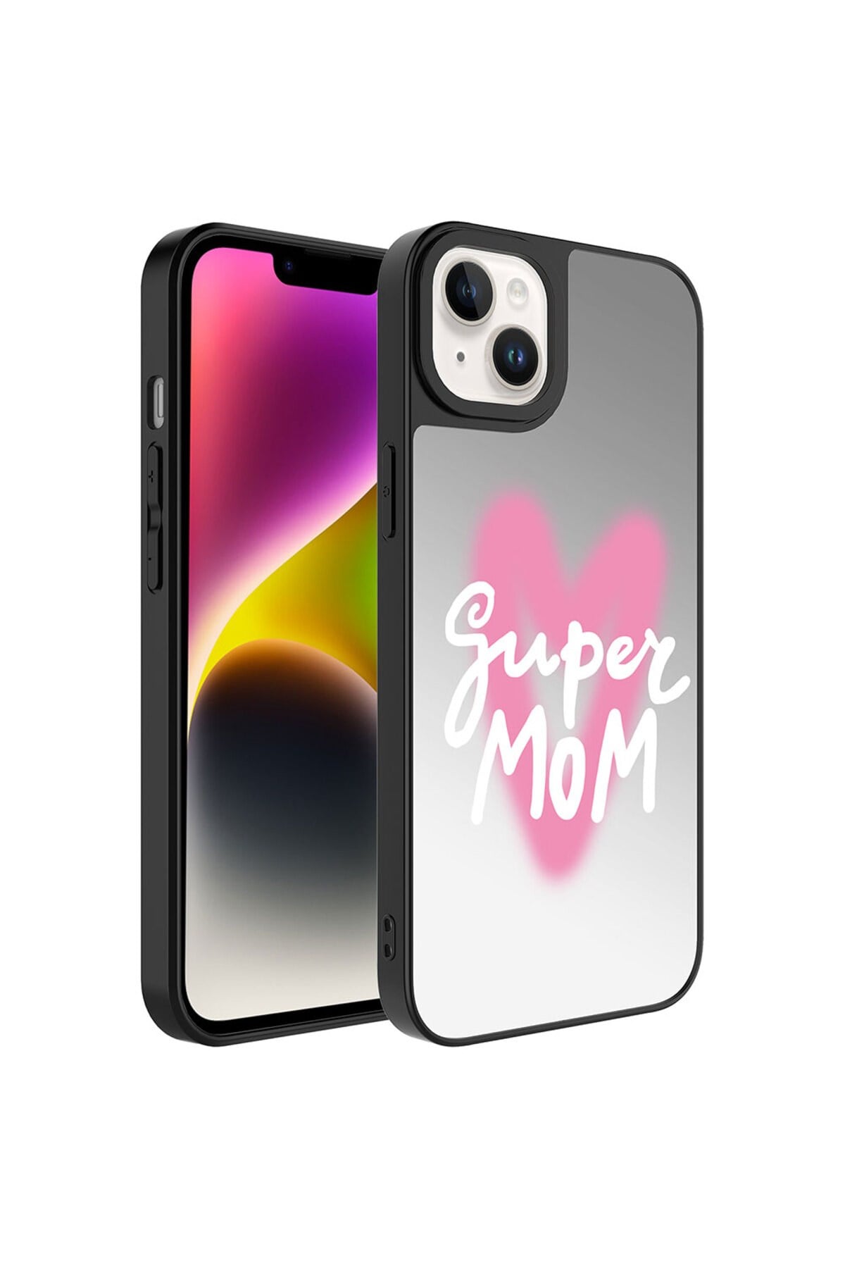 iPhone 14 Plus Uyumlu Aynalı Desenli Kamera Korumalı Parlak NVTH Mirror Kılıf-Süper Anne