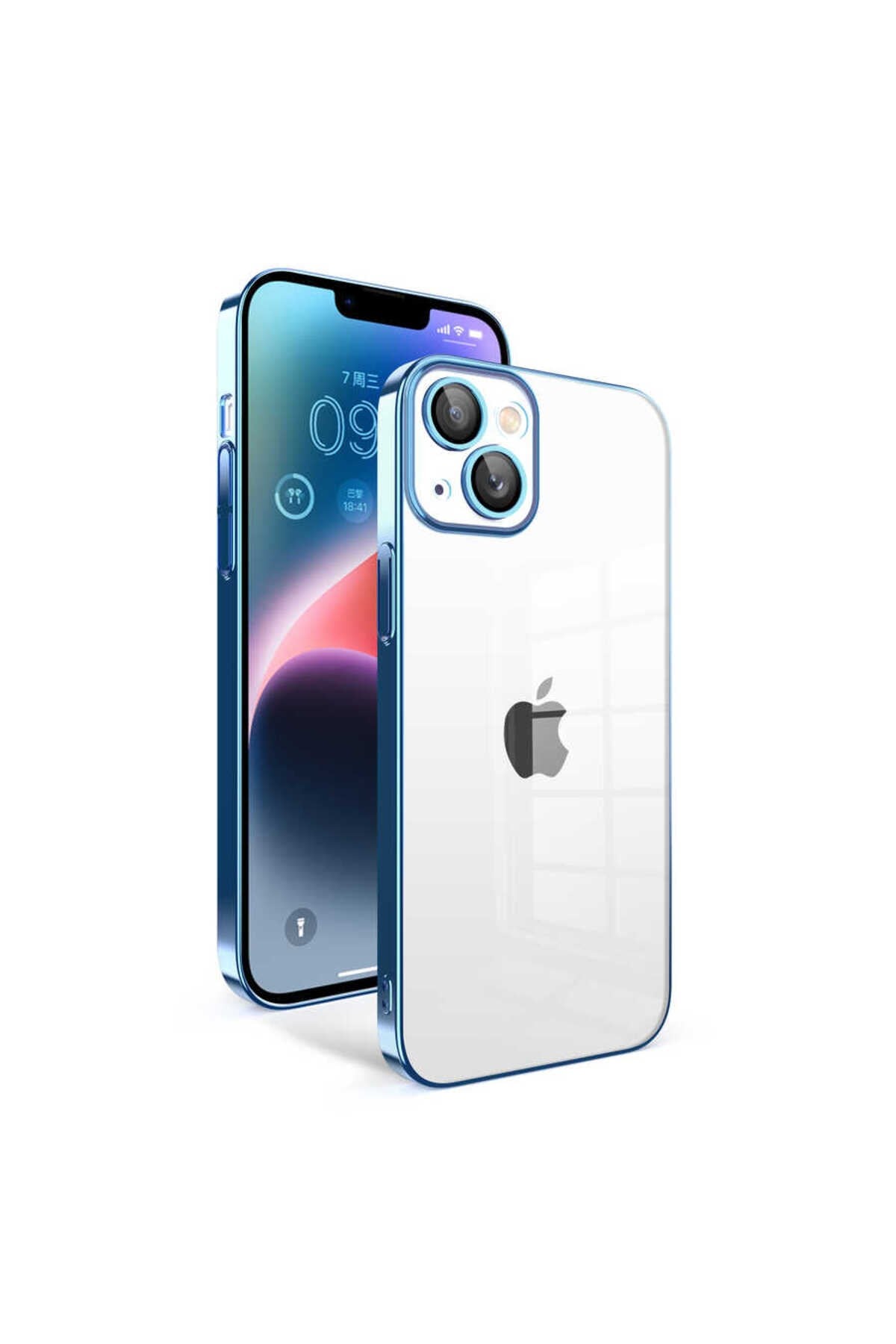 iPhone 14 Plus Uyumlu Kamera Korumalı Renkli Çerçeveli NVTH Garaj Kılıf-Mavi Açık