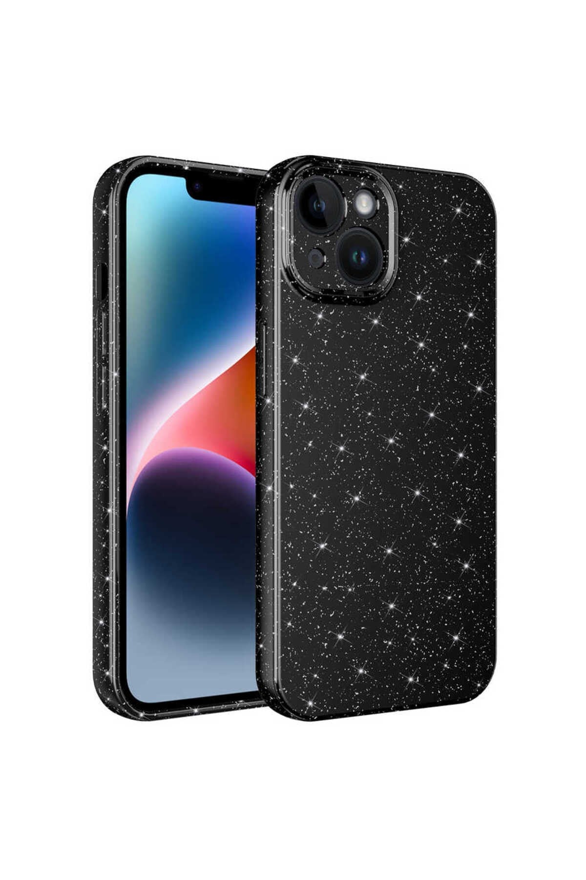 iPhone 14 Plus Uyumlu Kamera Korumalı Simli Lüks NVTH Koton Kılıf-Siyah
