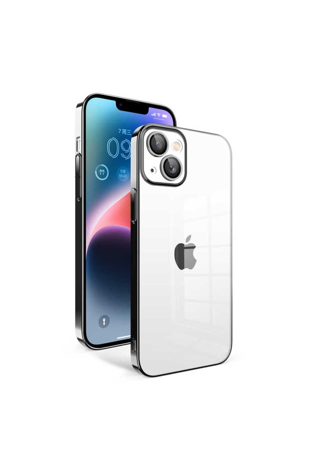 iPhone 14 Plus Uyumlu Kamera Korumalı Renkli Çerçeveli NVTH Garaj Kılıf-Siyah