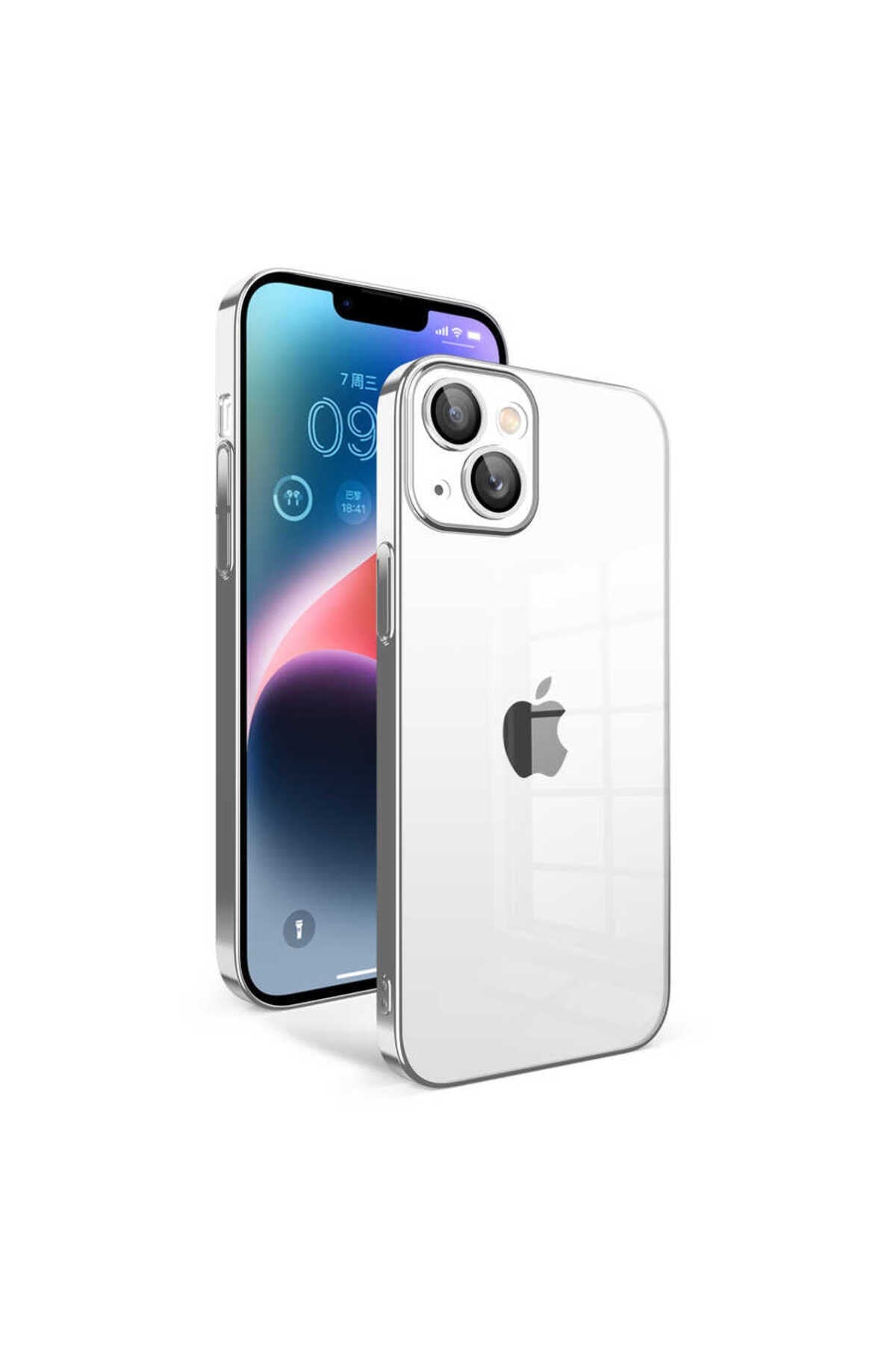 iPhone 14 Plus Uyumlu Kamera Korumalı Renkli Çerçeveli NVTH Garaj Kılıf-Gümüş