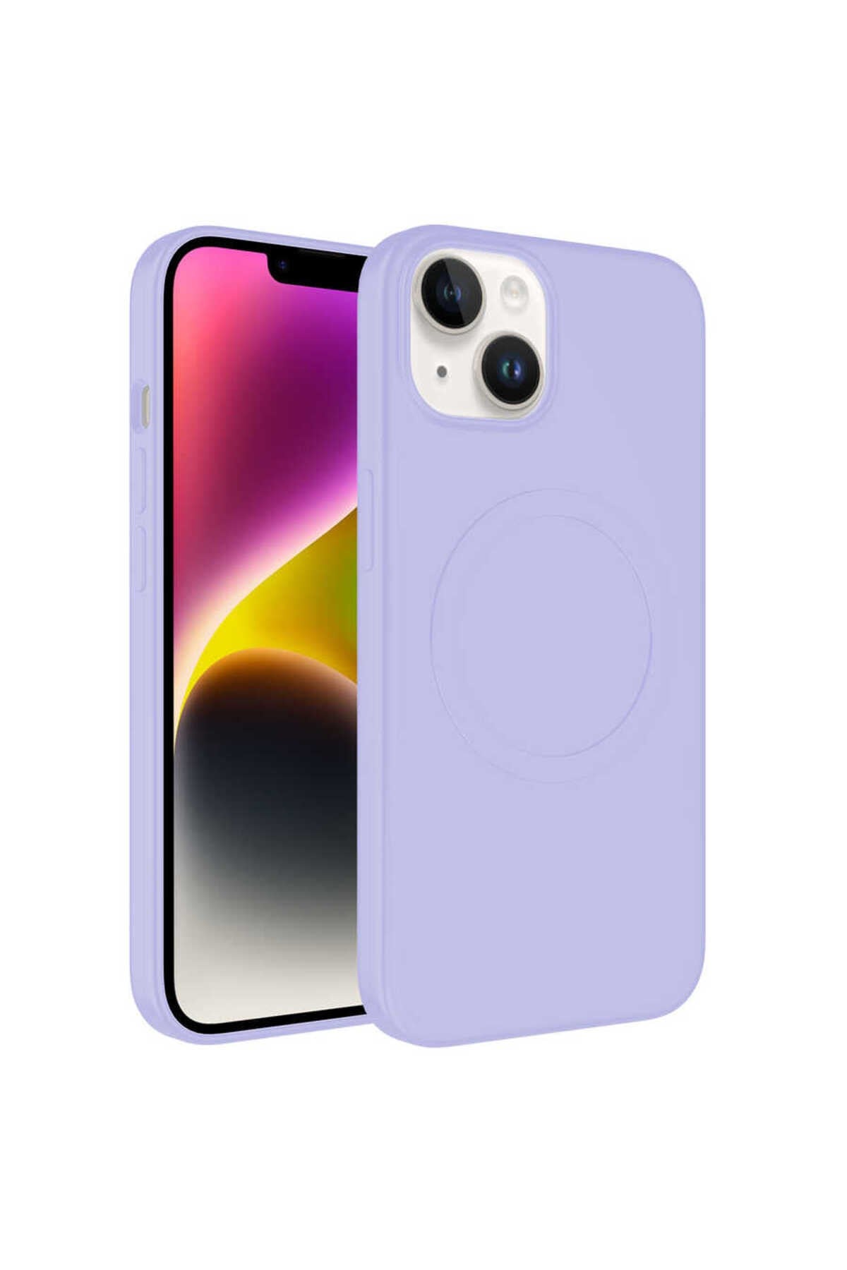 iPhone 14 Plus Uyumlu Magsafe Wireless Şarj Özellikli Pastel Renk Silikon NVTH Plas Kılıf-Lila