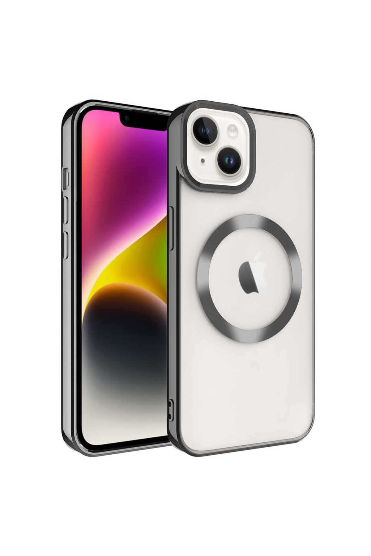 iPhone 14 Plus Uyumlu Magsafe Wireless Şarj Özellikli NVTH Setro Silikon-Siyah