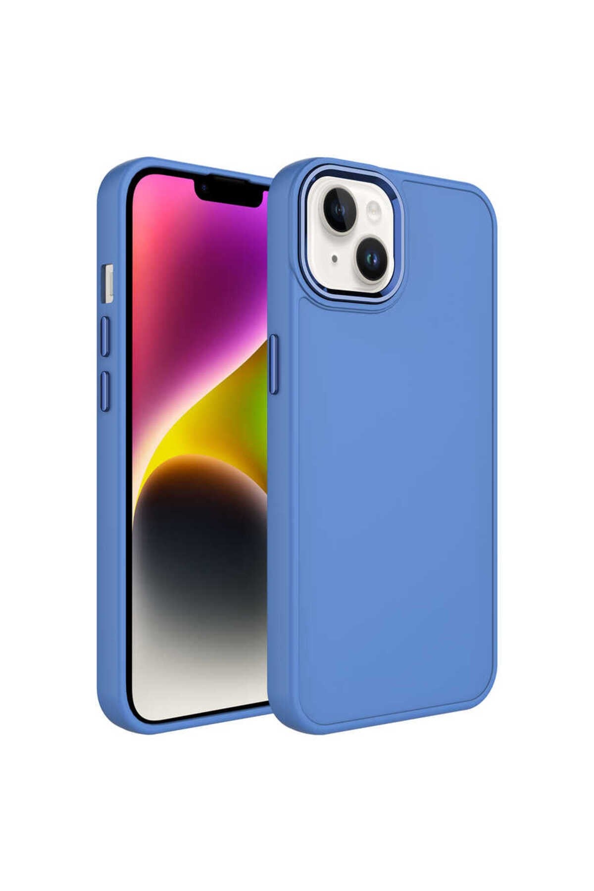 iPhone 14 Plus Uyumlu Metal Çerçeve ve Buton Tasarımlı Silikon NVTH Luna Kılıf-Lavendery Gray
