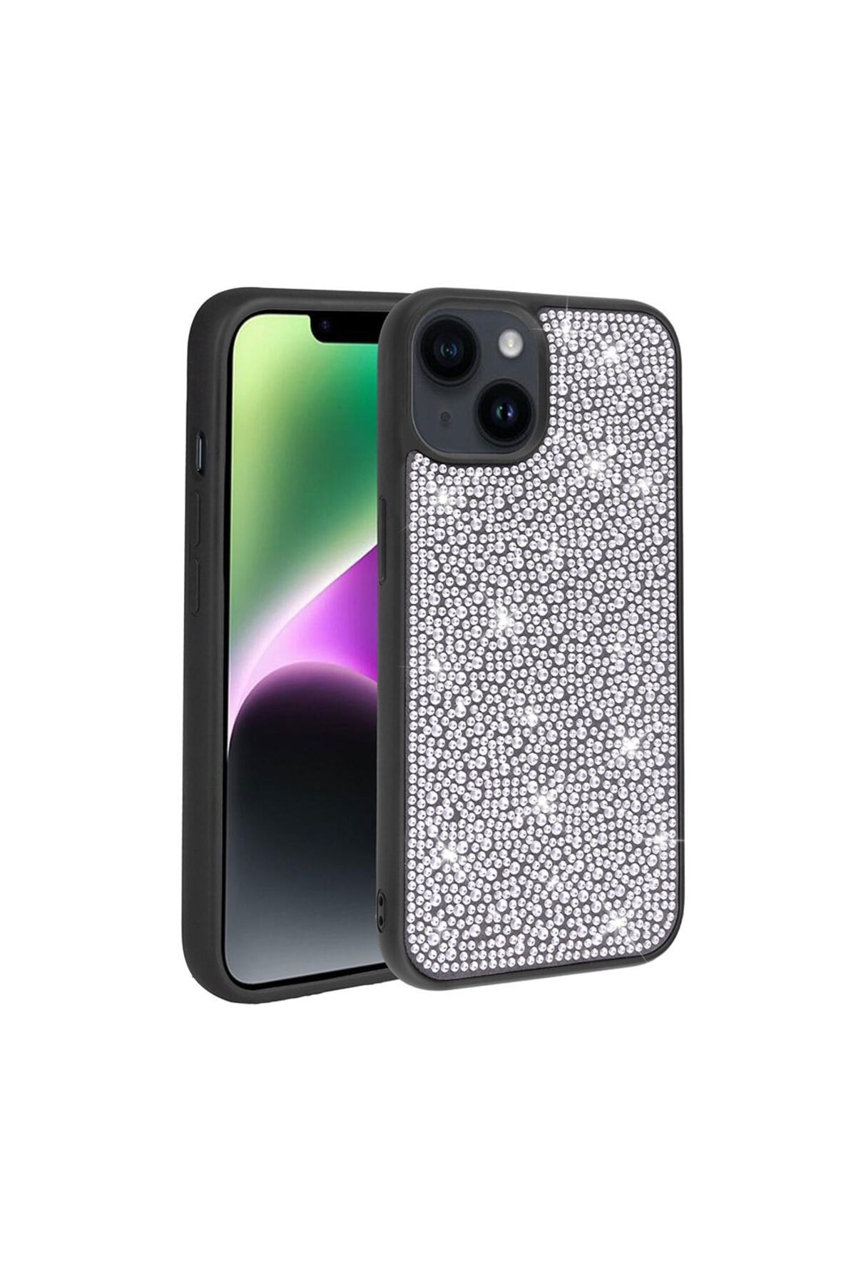 iPhone 14 Plus Uyumlu Parlak Taşlı Tasarım NVTH Ston Kılıf-Siyah