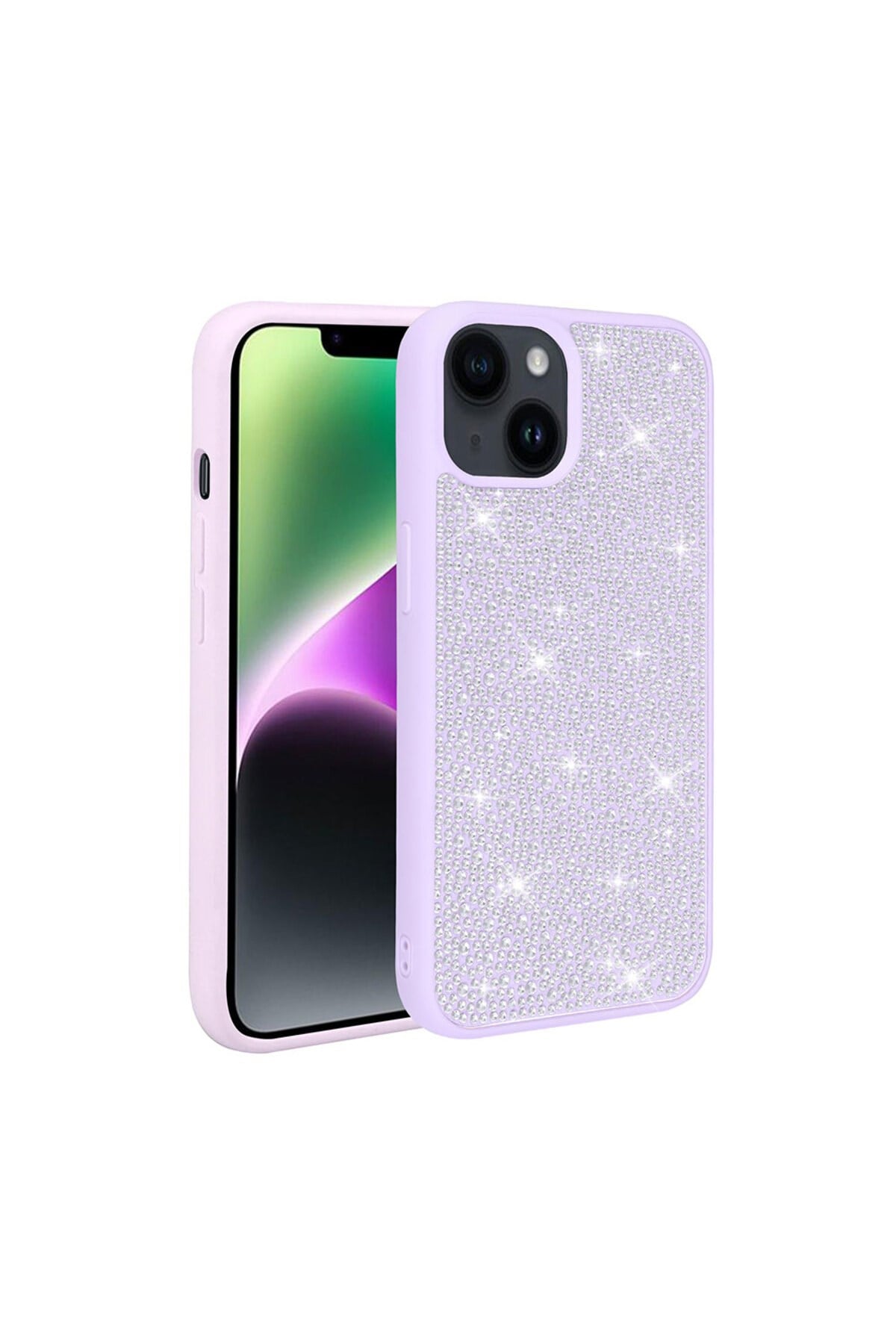 iPhone 14 Plus Uyumlu Parlak Taşlı Tasarım NVTH Ston Kılıf-Lila