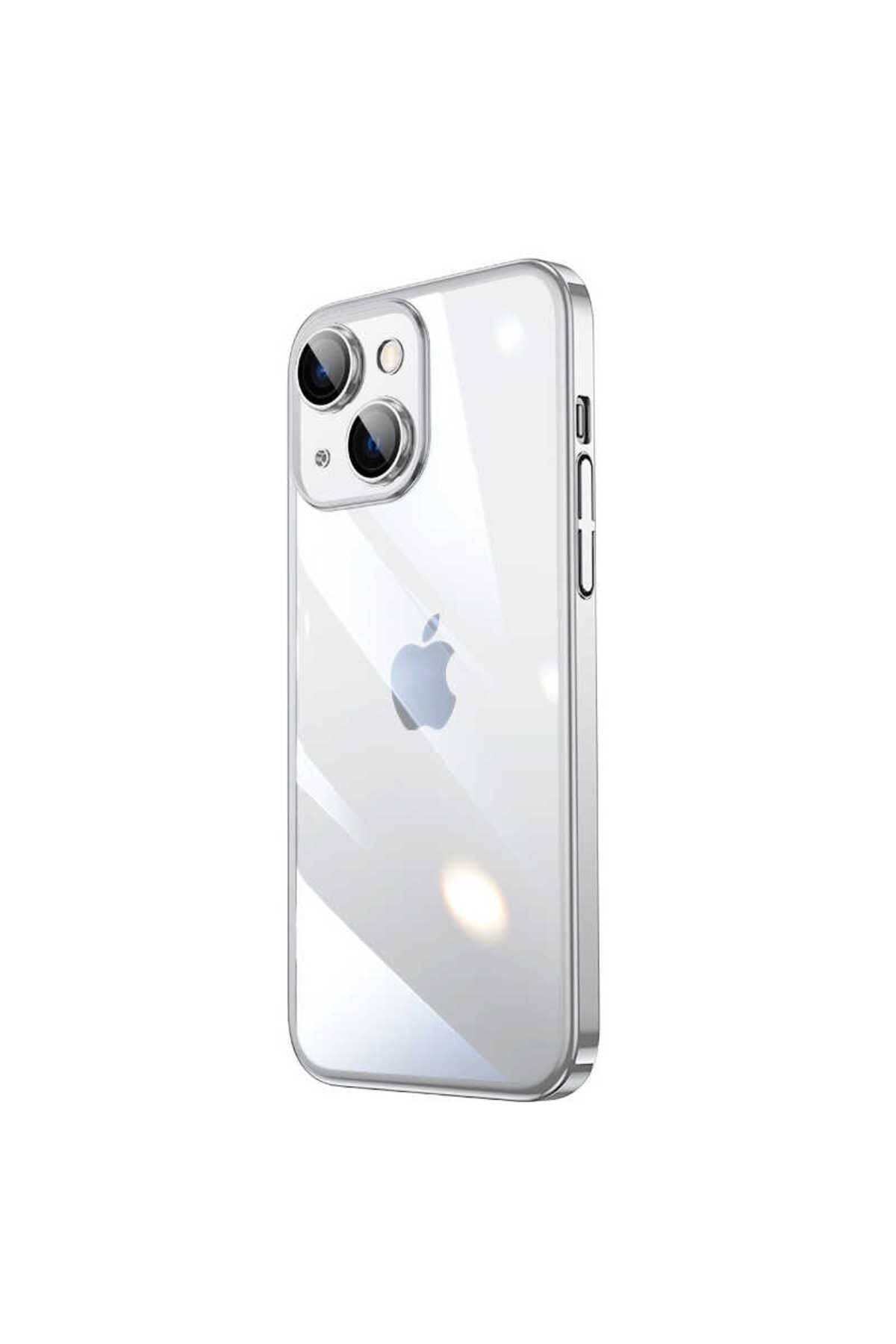 iPhone 14 Plus Uyumlu Sert PC Renkli Çerçeveli NVTH Riksos Kılıf-Gümüş