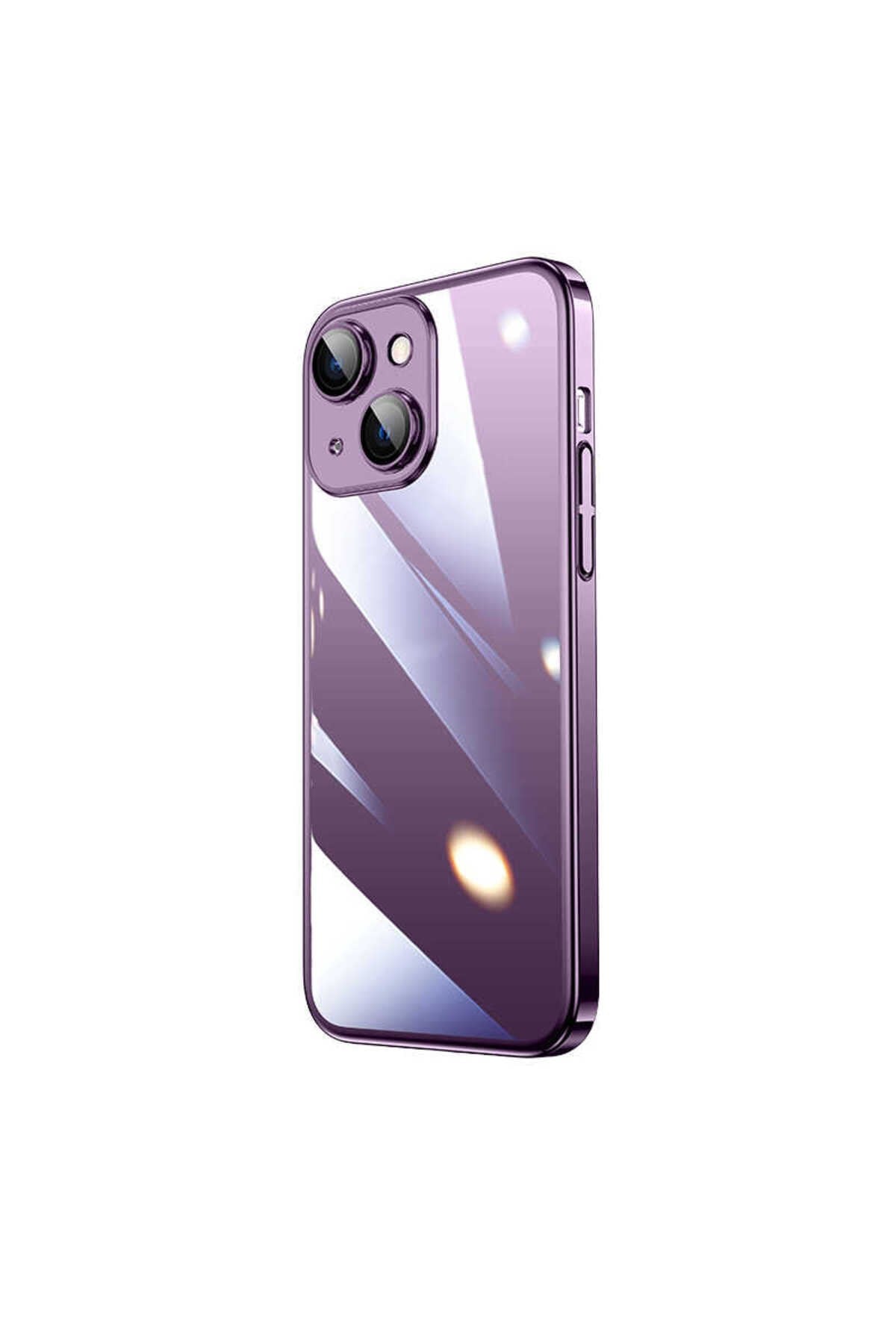 iPhone 14 Plus Uyumlu Sert PC Renkli Çerçeveli NVTH Riksos Kılıf-Derin Mor