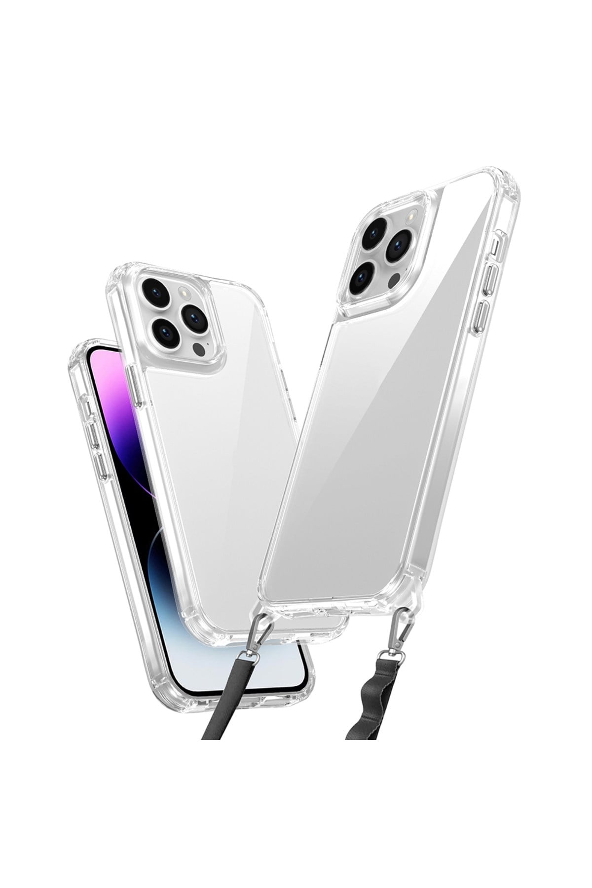 iPhone 14 Pro Kılıf AiHTTgli Takılabilir Askı Aparatlı NVTH Snap Silikon Kapak-Şeffaf