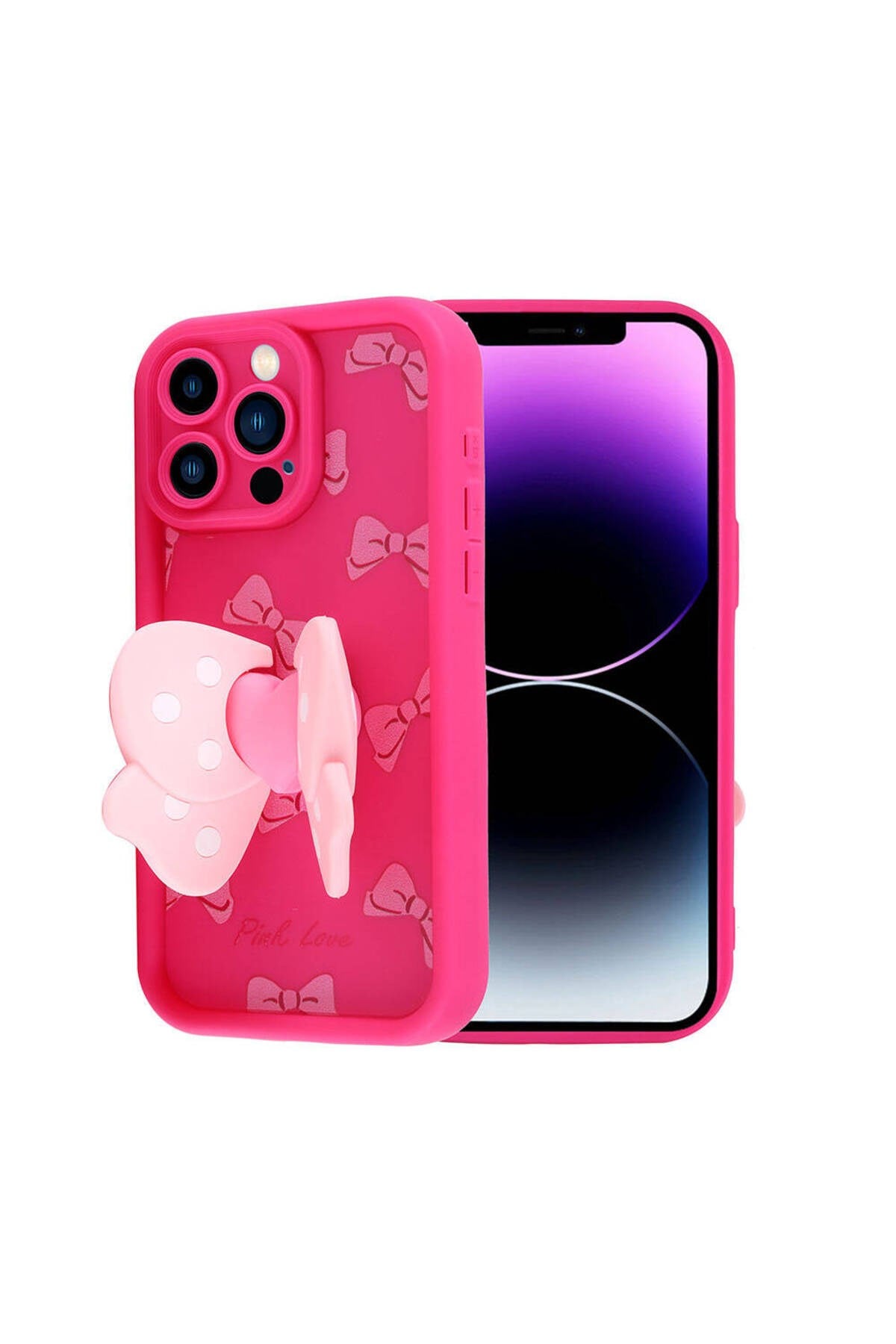 iPhone 14 Pro Max Kılıf Kamera Korumalı Figür Tasarımlı NVTH Kapya Kapak-Pembe Koyu