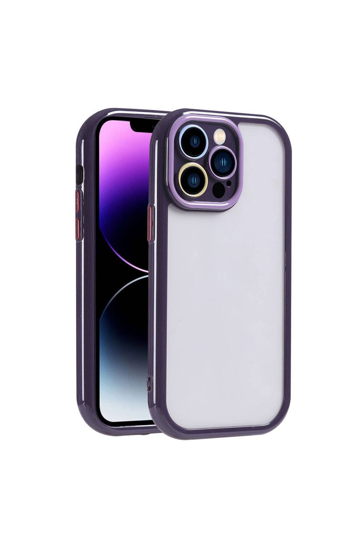 iPhone 14 Pro Max Kılıf Kamera Korumalı Renkli Kenar ve Çerçeve Tasarımlı NVTH Vitamin Kapak-Derin M