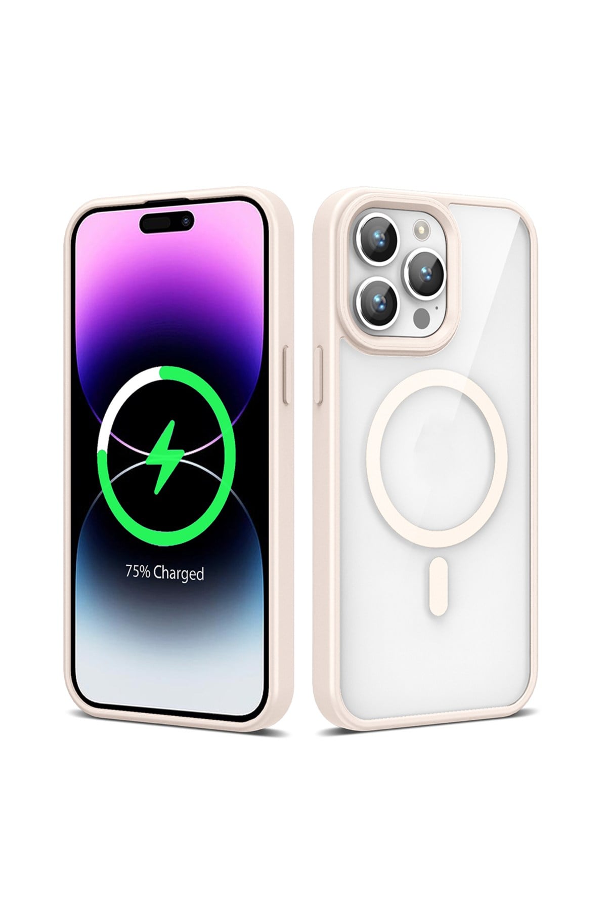 iPhone 14 Pro Max Kılıf Magsafe Wireless Şarj Özellikli Silikon NVTH Ege Kapak - Pembe