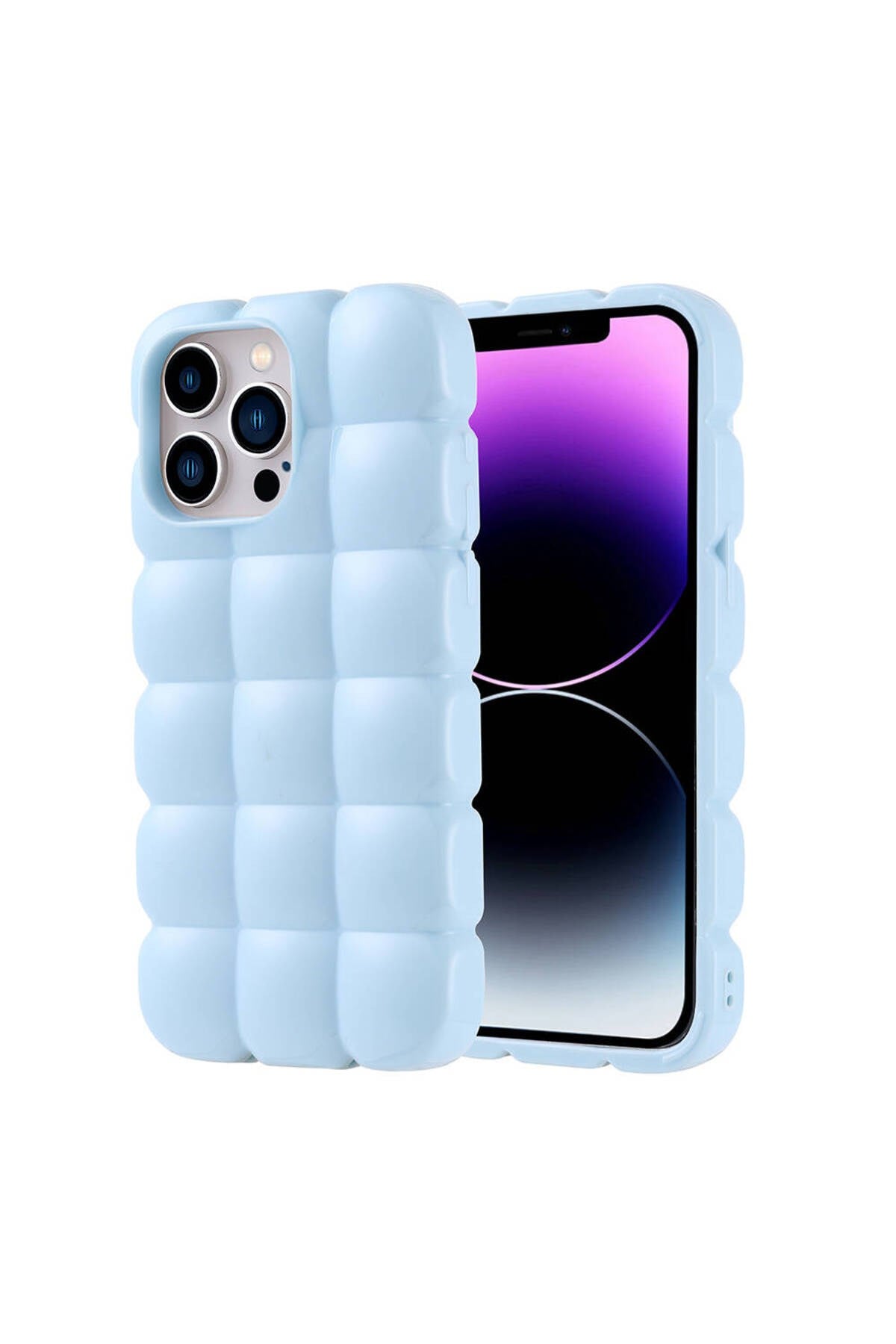 iPhone 14 Pro Max Kılıf Parlak Esnek Silikon NVTH Dom Dom Kapak - Mavi