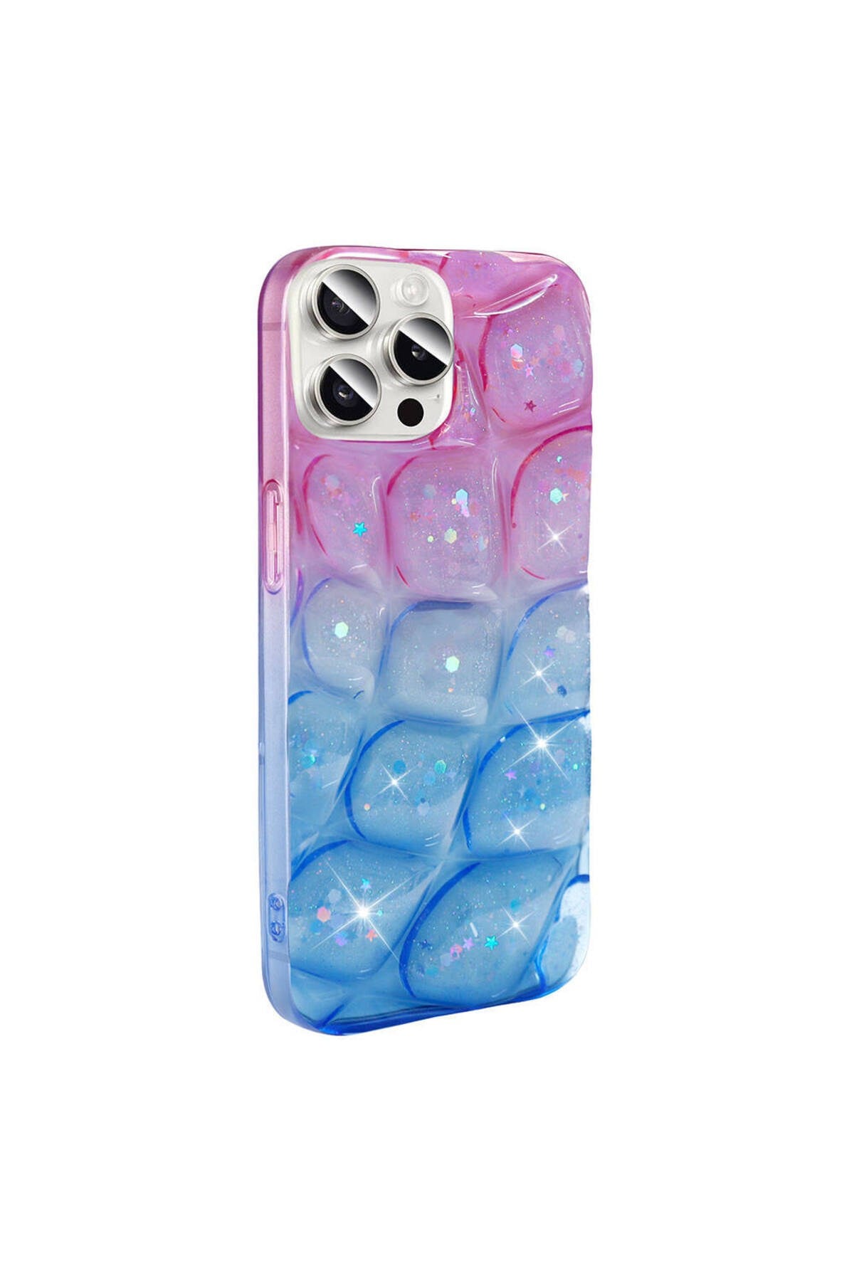iPhone 14 Pro Max Kılıf Simli 3D Desenli NVTH Hacar Kapak - Pembe-Mavi