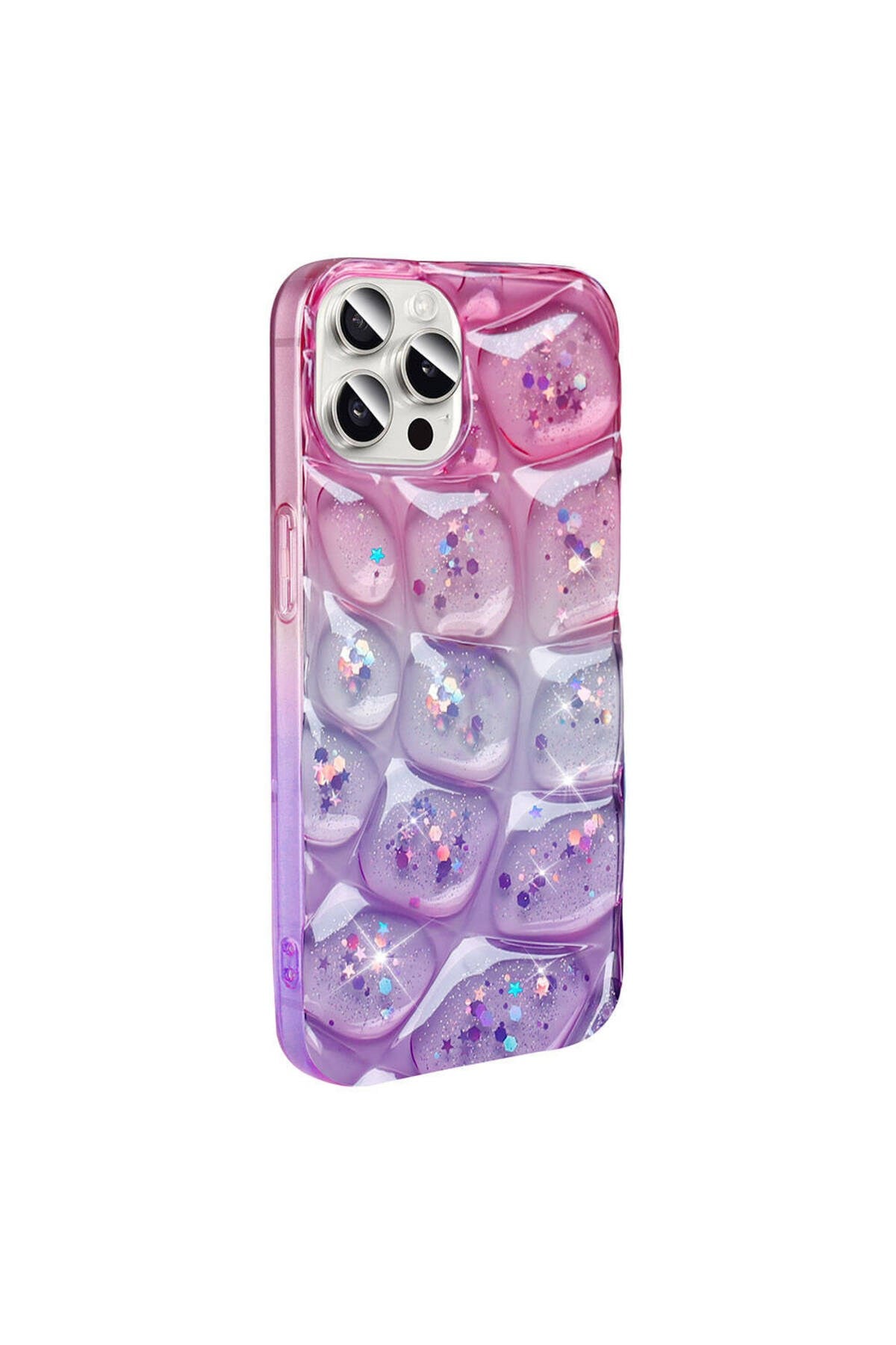 iPhone 14 Pro Max Kılıf Simli 3D Desenli NVTH Hacar Kapak - Pembe-Mor