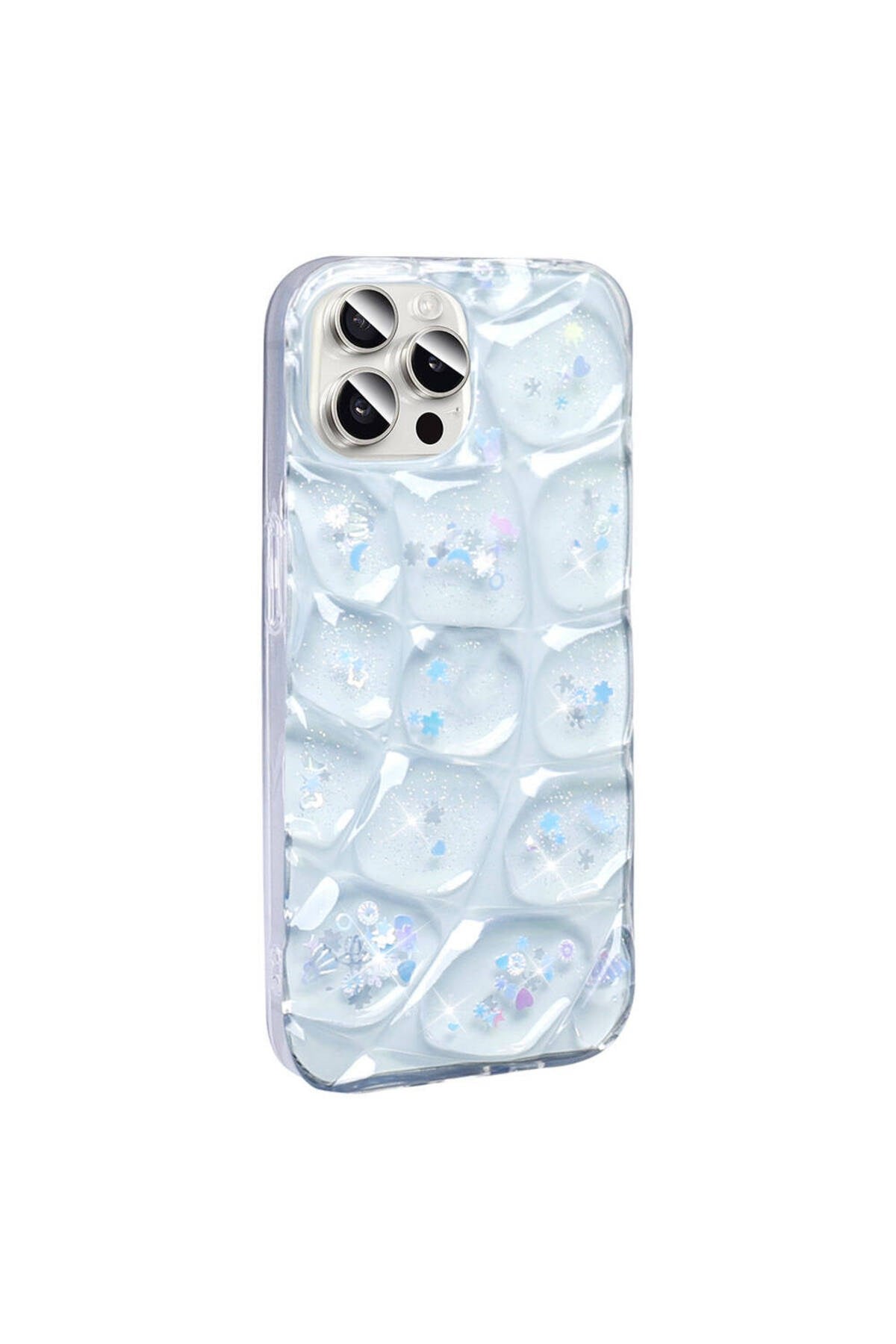 iPhone 14 Pro Max Kılıf Simli 3D Desenli NVTH Hacar Kapak - Beyaz