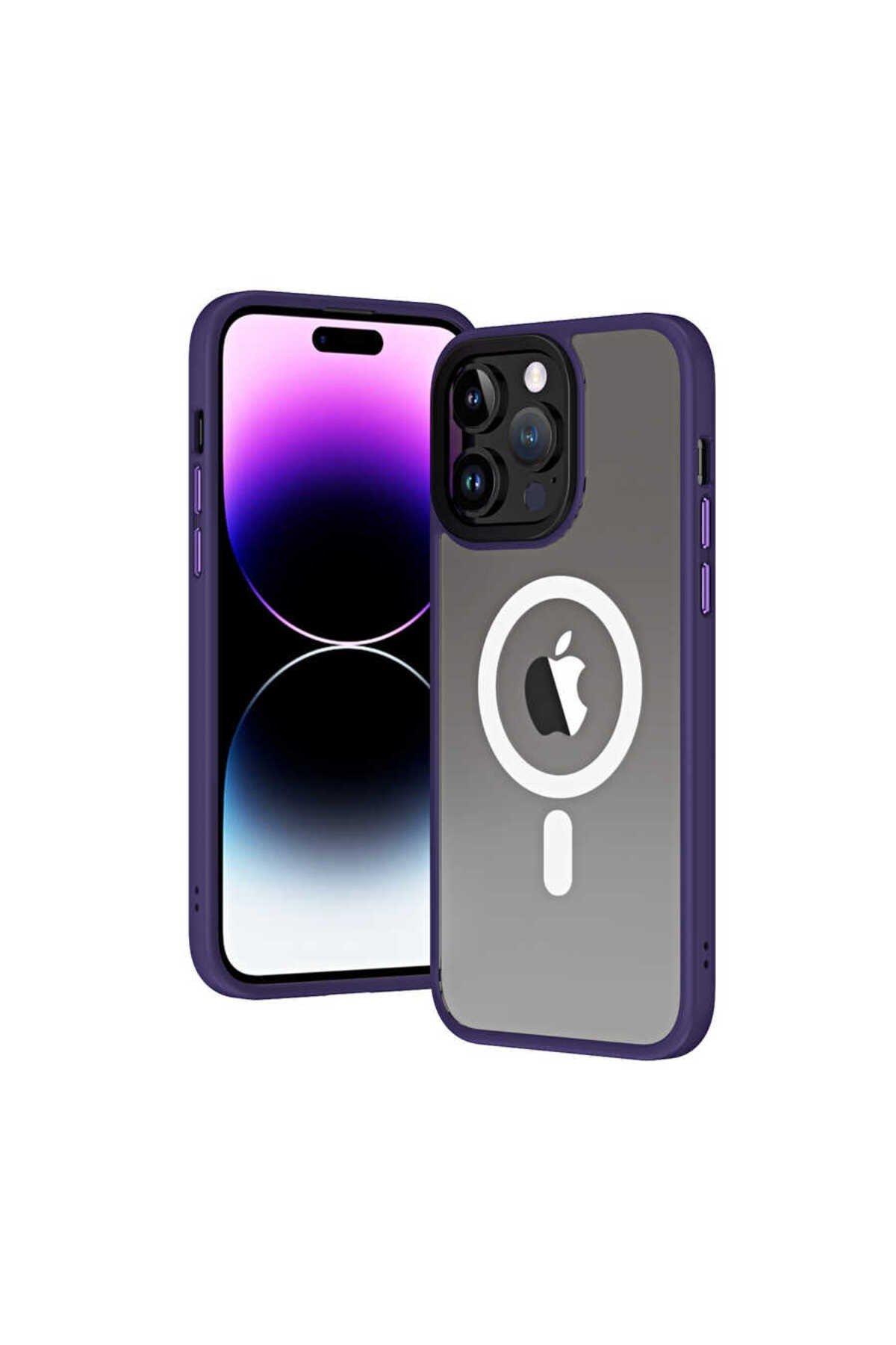 iPhone 14 Pro Max NVTH Uyumlu Wireless Şarj Özellikli NVTH Hibrit Magsafe Kılıf-Derin Mor