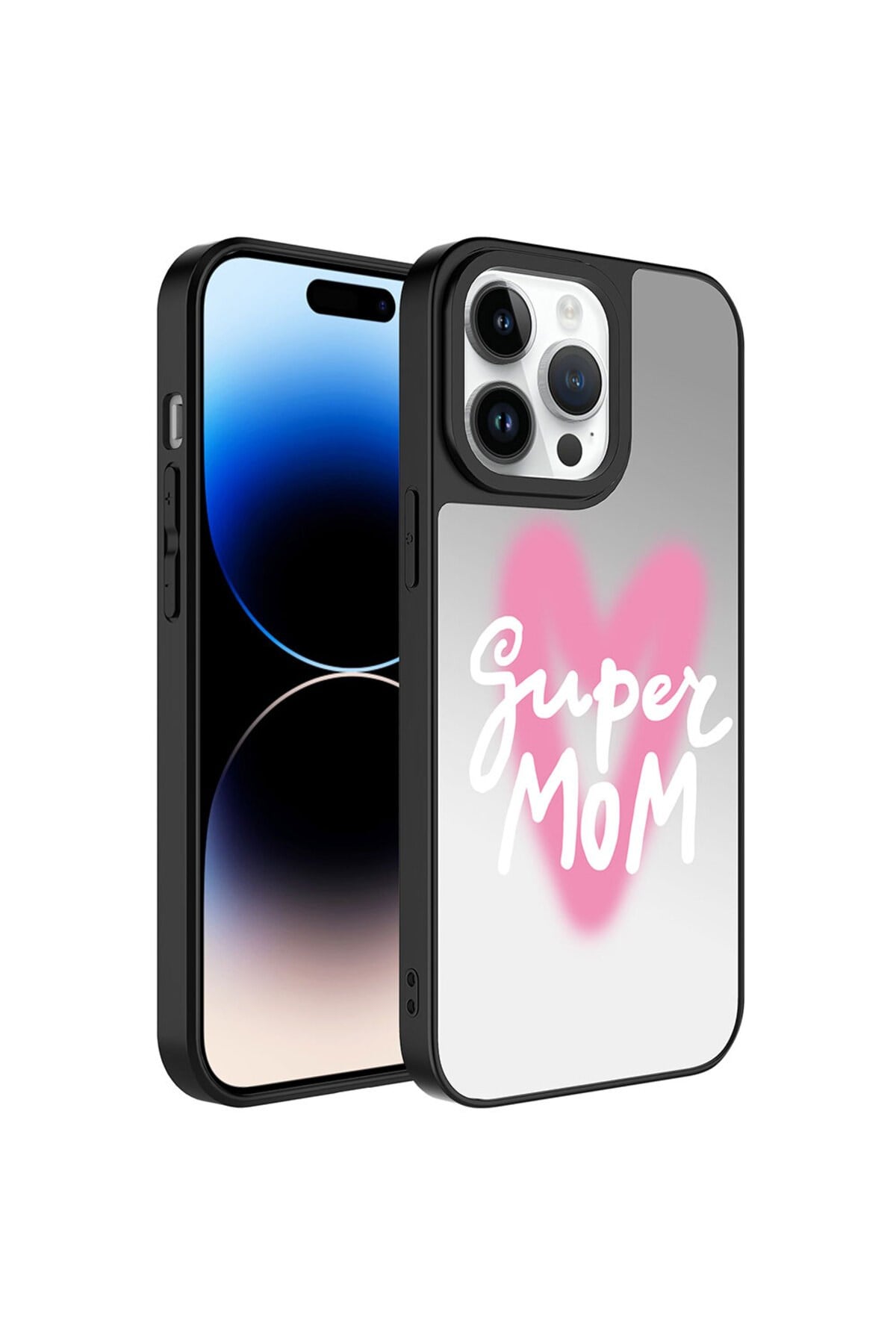 iPhone 14 Pro Max Uyumlu Aynalı Desenli Kamera Korumalı Parlak NVTH Mirror Kılıf-Süper Anne