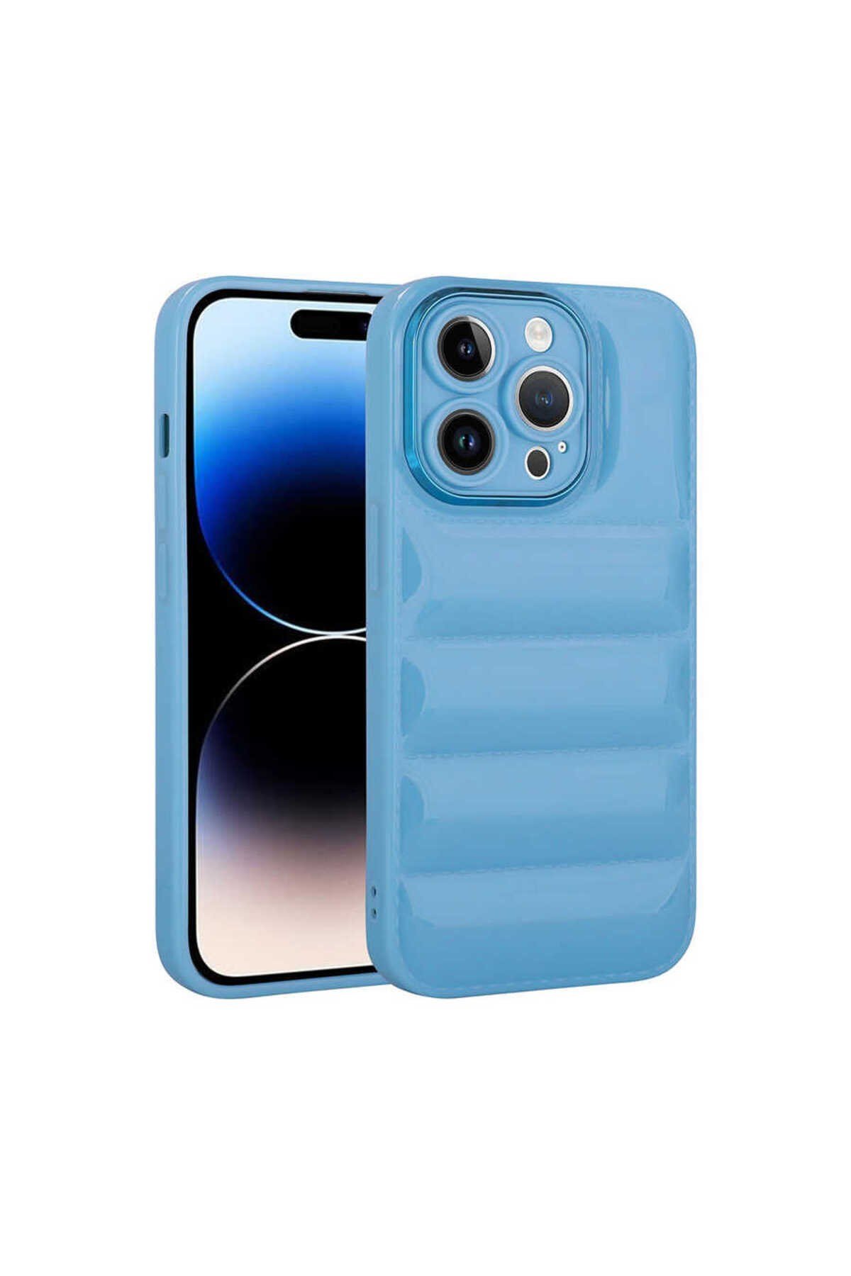 iPhone 14 Pro Max Uyumlu Kamera Korumalı Parlak AiHTTg'li NVTH Galya Kılıf-Mavi
