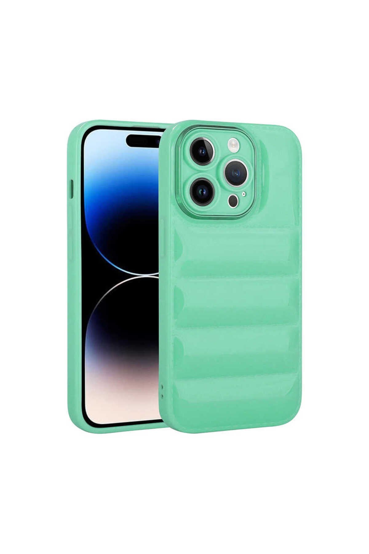 iPhone 14 Pro Max Uyumlu Kamera Korumalı Parlak AiHTTg'li NVTH Galya Kılıf-Su Yeşil