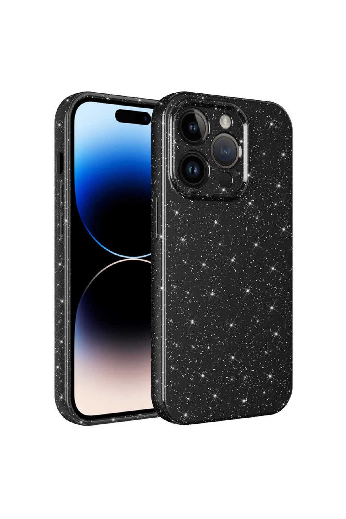 iPhone 14 Pro Max Uyumlu Kamera Korumalı Simli Lüks NVTH Koton Kılıf-Siyah