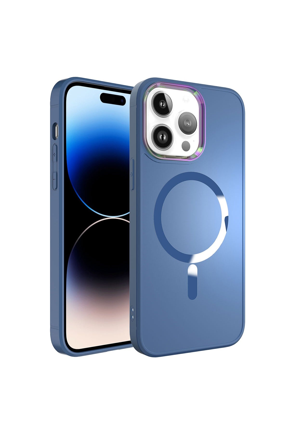 iPhone 14 Pro Max Uyumlu Magsafe Wireless Şarj Özellikli NVTH Stil Kılıf-Sierra Mavi