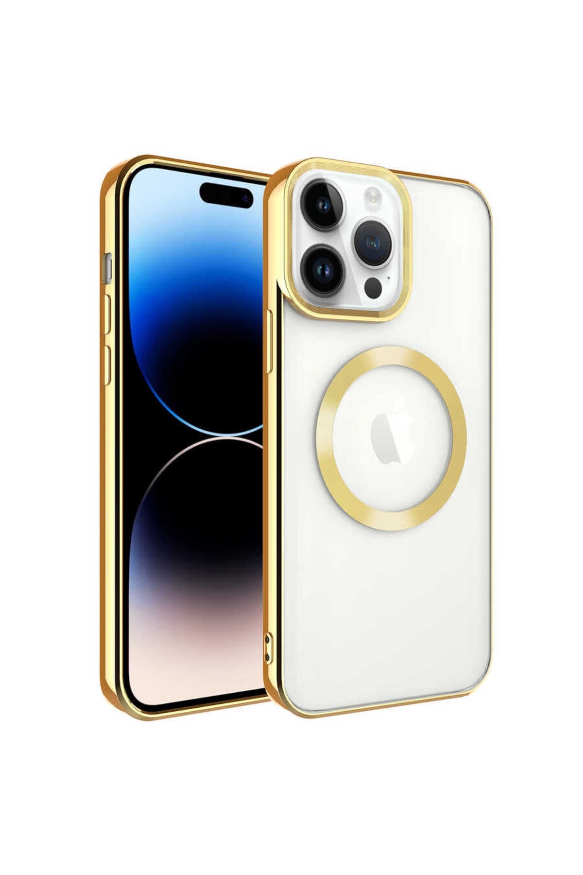 iPhone 14 Pro Max Uyumlu Magsafe Wireless Şarj Özellikli NVTH Setro Silikon-Gold
