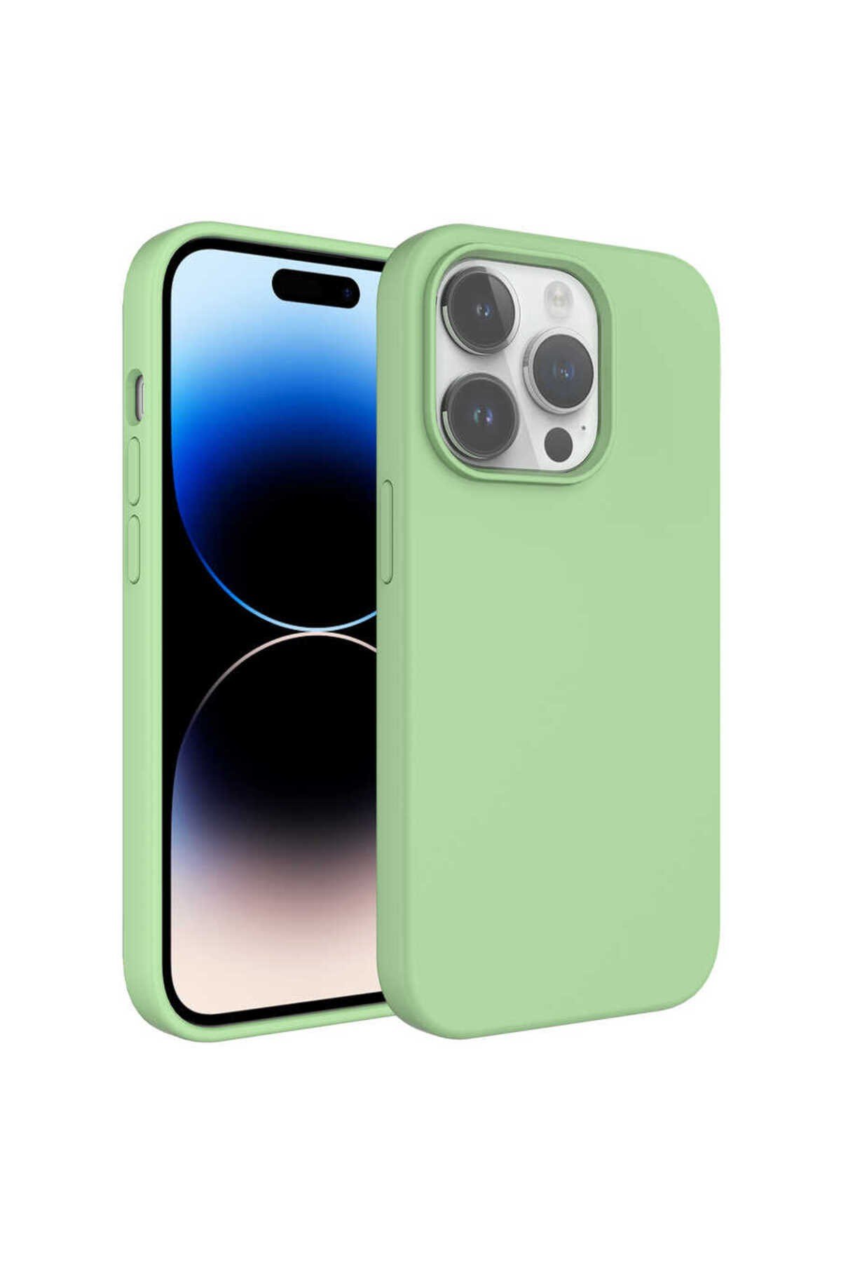 iPhone 14 Pro Max Uyumlu Sıvı Teknolojili Silinebilir Sert NVTH Kivi Kılıf-Açık Yeşil