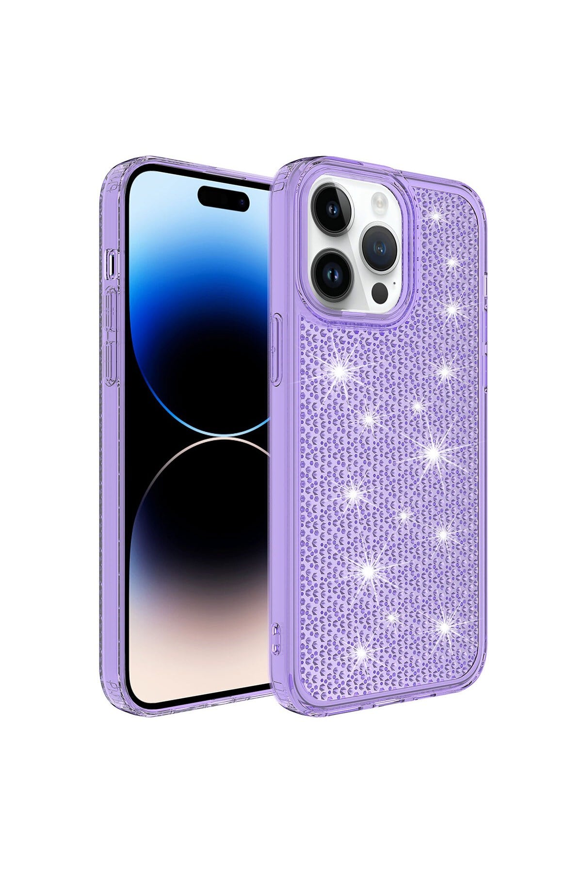 iPhone 14 Pro Uyumlu AiHTTgli Parlak Tasarımlı NVTH Snow Kılıf-Mor