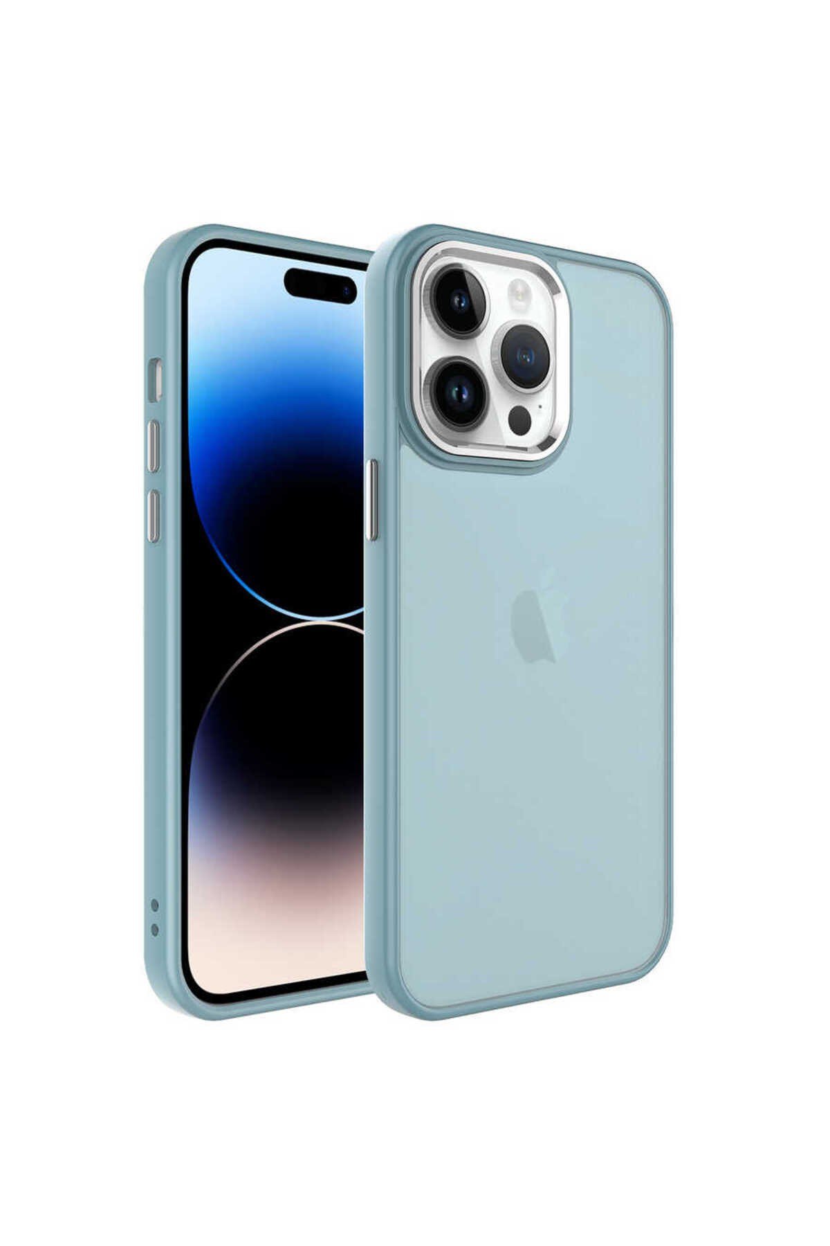 iPhone 14 Pro Uyumlu Buzlu Sert PC NVTH May Kılıf-Mavi