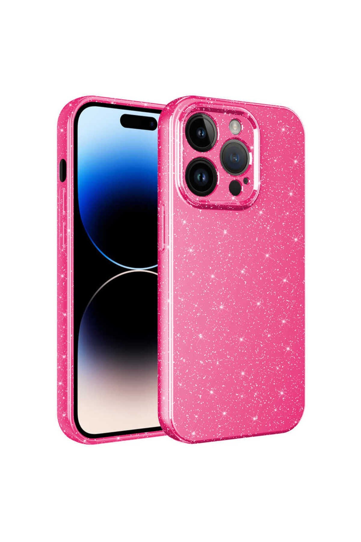 iPhone 14 Pro Uyumlu Kamera Korumalı Simli Lüks NVTH Koton Kılıf-Pembe Koyu