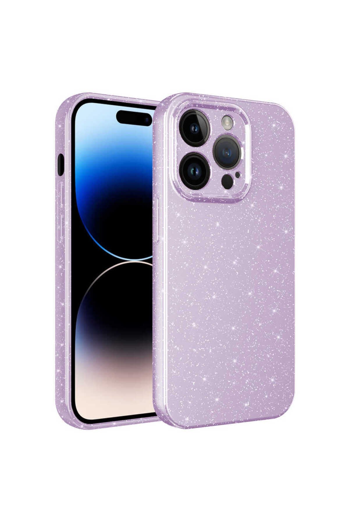 iPhone 14 Pro Uyumlu Kamera Korumalı Simli Lüks NVTH Koton Kılıf-Lila