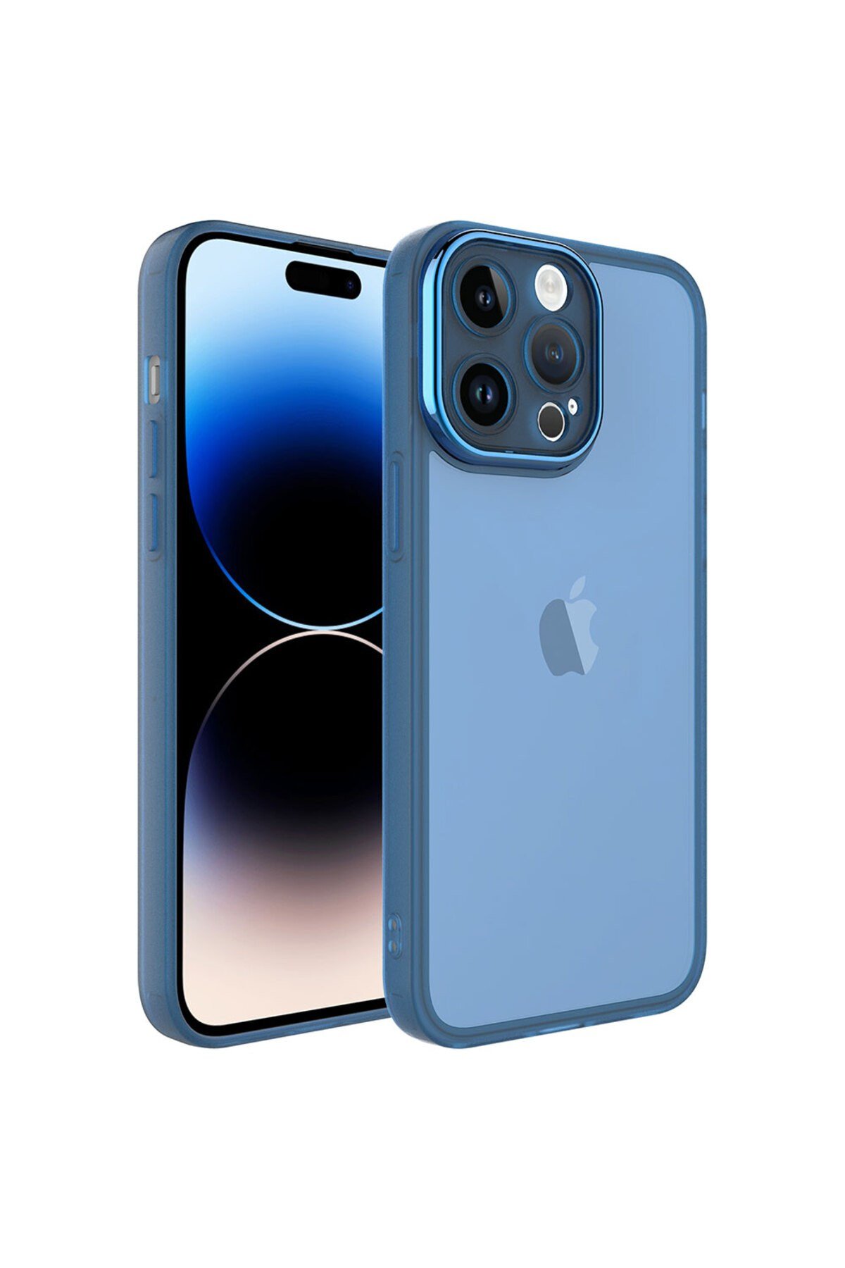 iPhone 14 Pro Uyumlu Kamera Korumalı Transparan NVTH Post Kılıf-Mavi