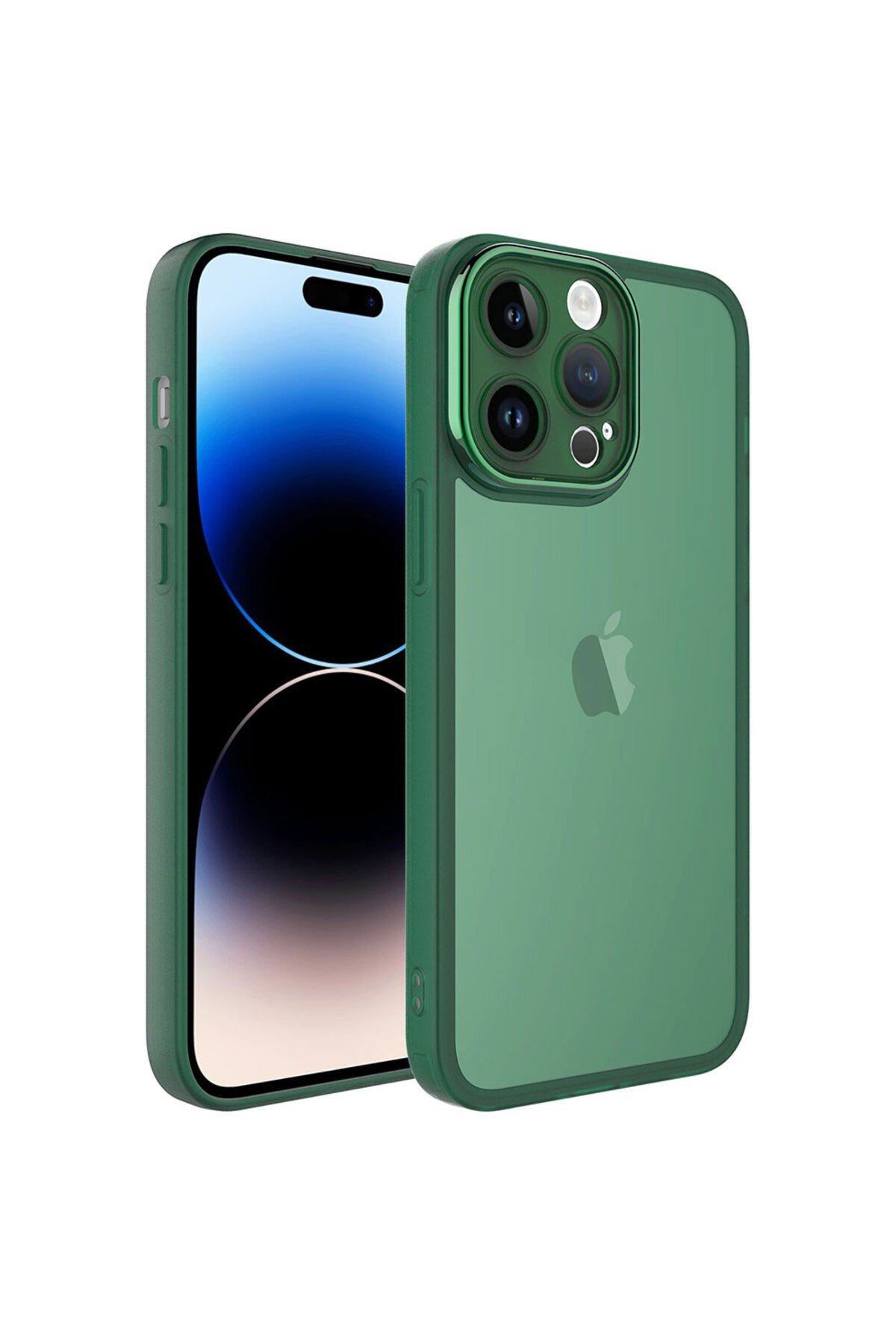 iPhone 14 Pro Uyumlu Kamera Korumalı Transparan NVTH Post Kılıf-Koyu Yeşil