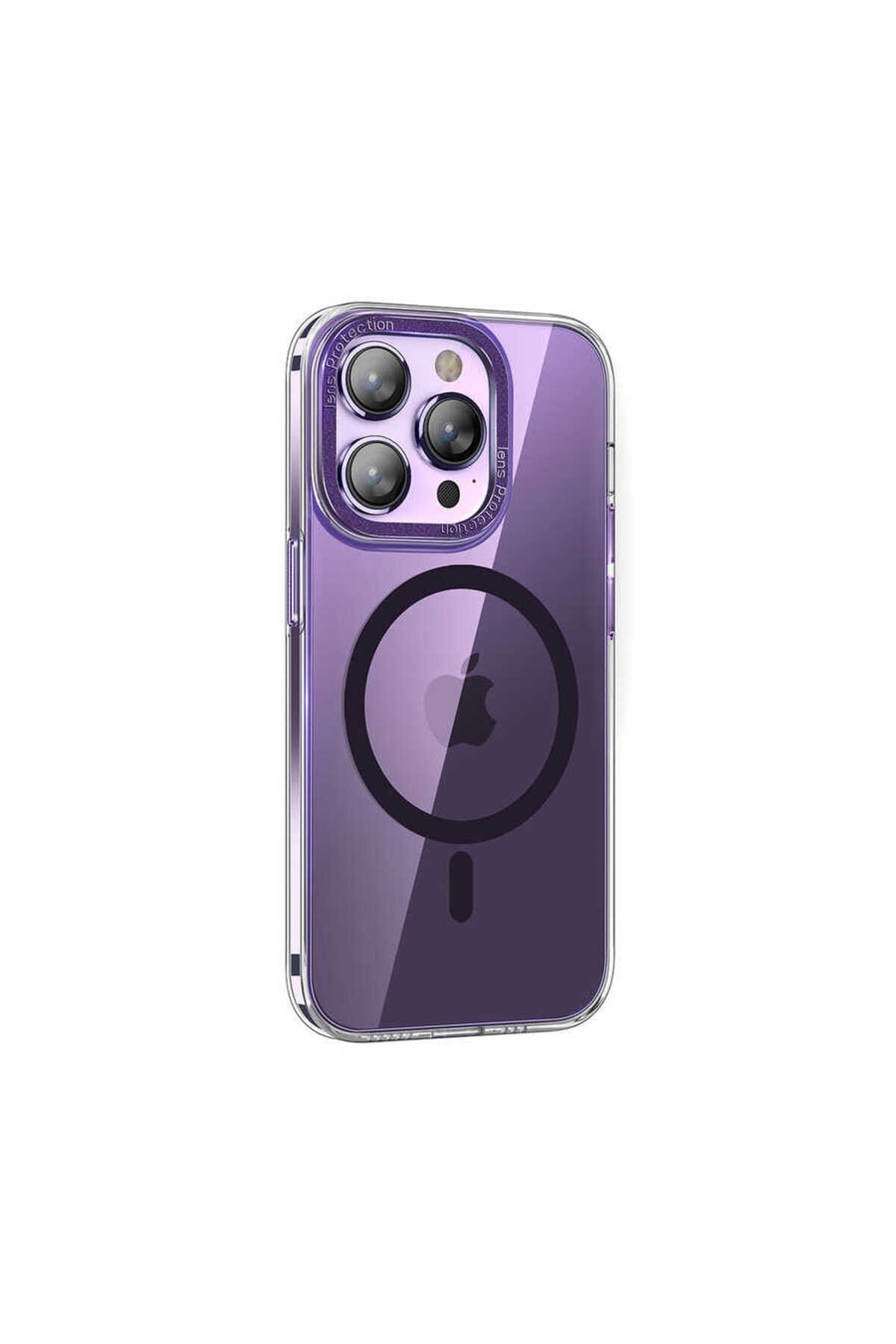 iPhone 14 Pro Uyumlu Magsafe Şarj Özellikli Sert PC NVTH Fuya Kılıf-Derin Mor