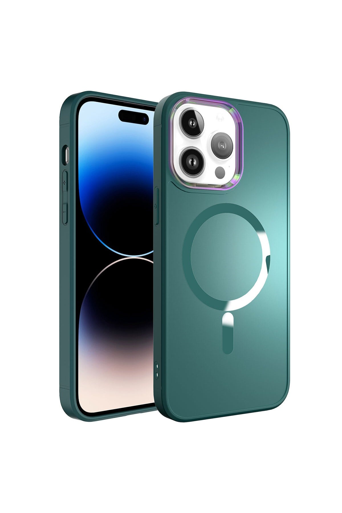 iPhone 14 Pro Uyumlu Magsafe Wireless Şarj Özellikli NVTH Stil Kılıf-Koyu Yeşil