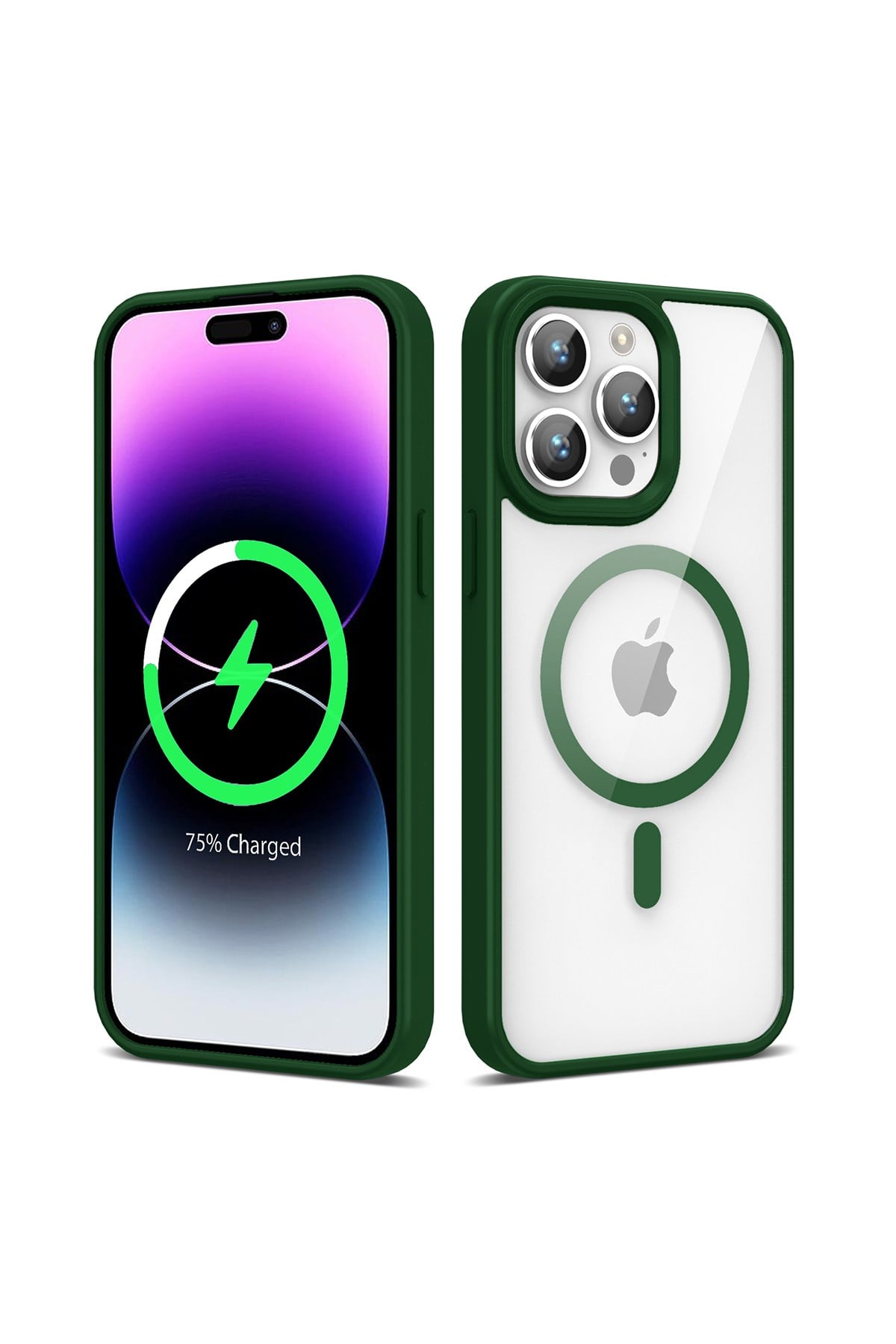 iPhone 14 Pro Uyumlu Magsafe Wireless Şarj Özellikli Silikon NVTH Ege Kılıf-Koyu Yeşil
