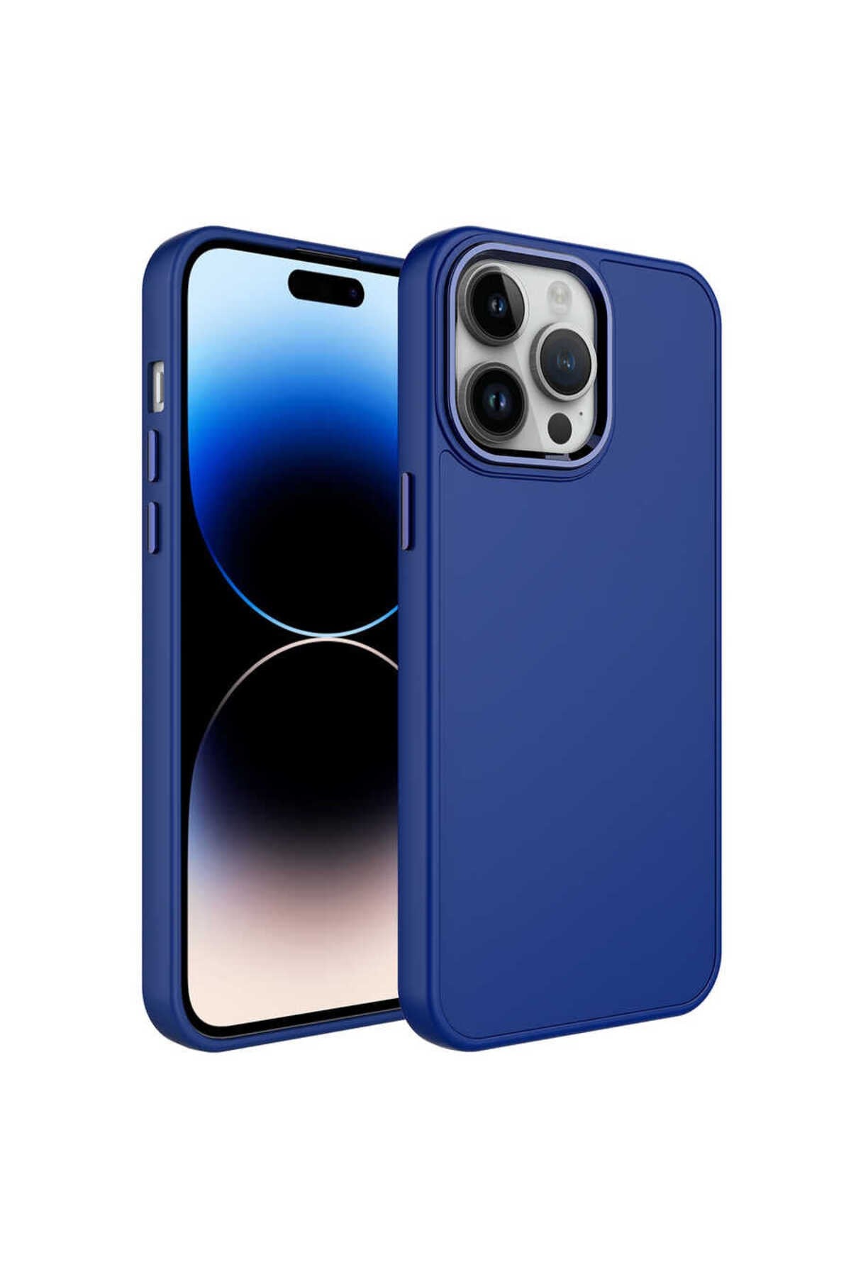 iPhone 14 Pro Uyumlu Metal Çerçeve ve Buton Tasarımlı Silikon NVTH Luna Kılıf-Lacivert