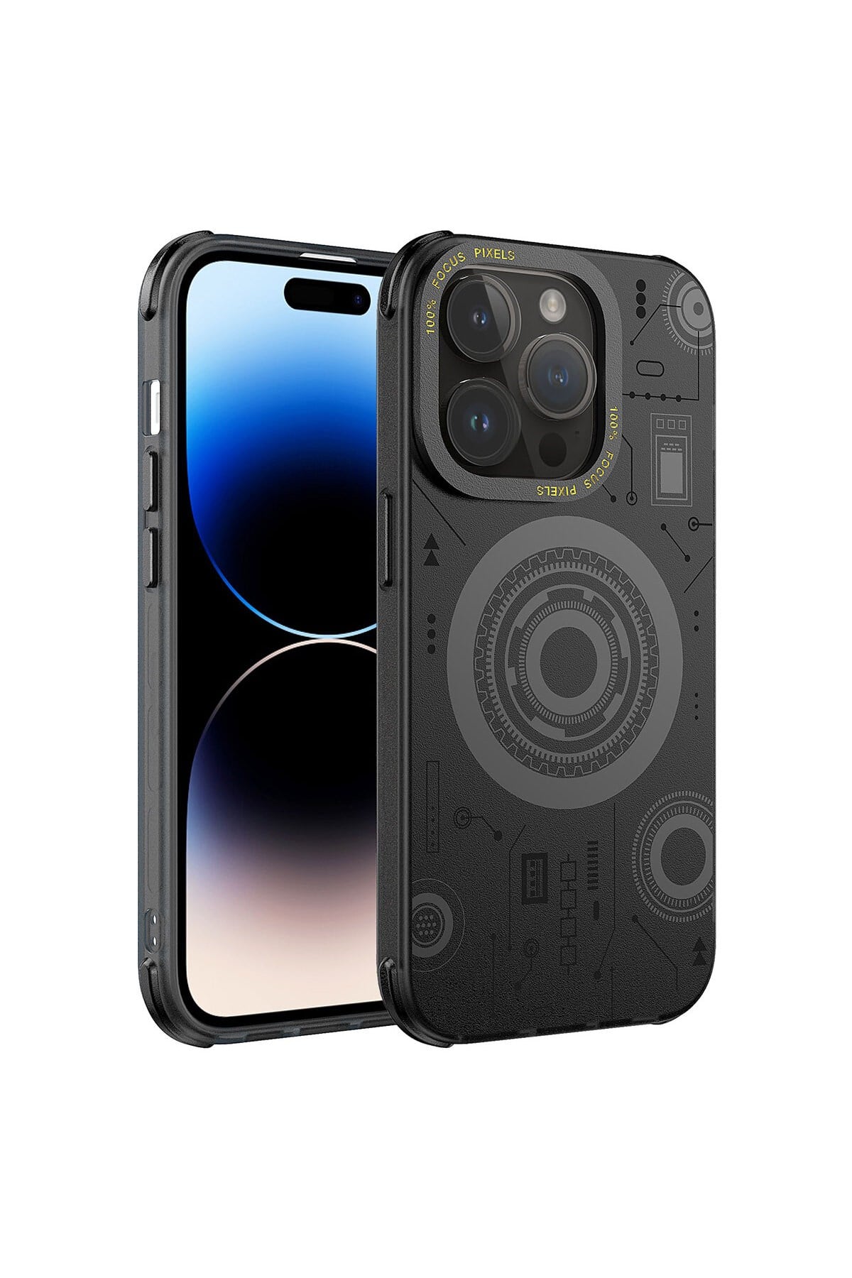 iPhone 14 Pro Uyumlu NVTH Wireless Şarj Özellikli Desenli Hot Kılıf-Siyah