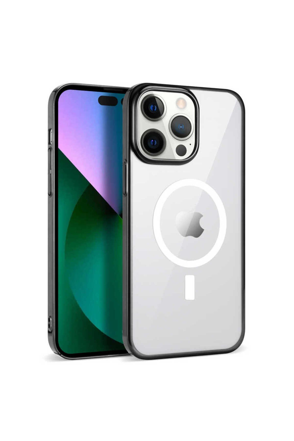 iPhone 14 Pro Uyumlu NVTH Wireless Şarj Özellikli Pixel Magsafe Kılıf-Siyah