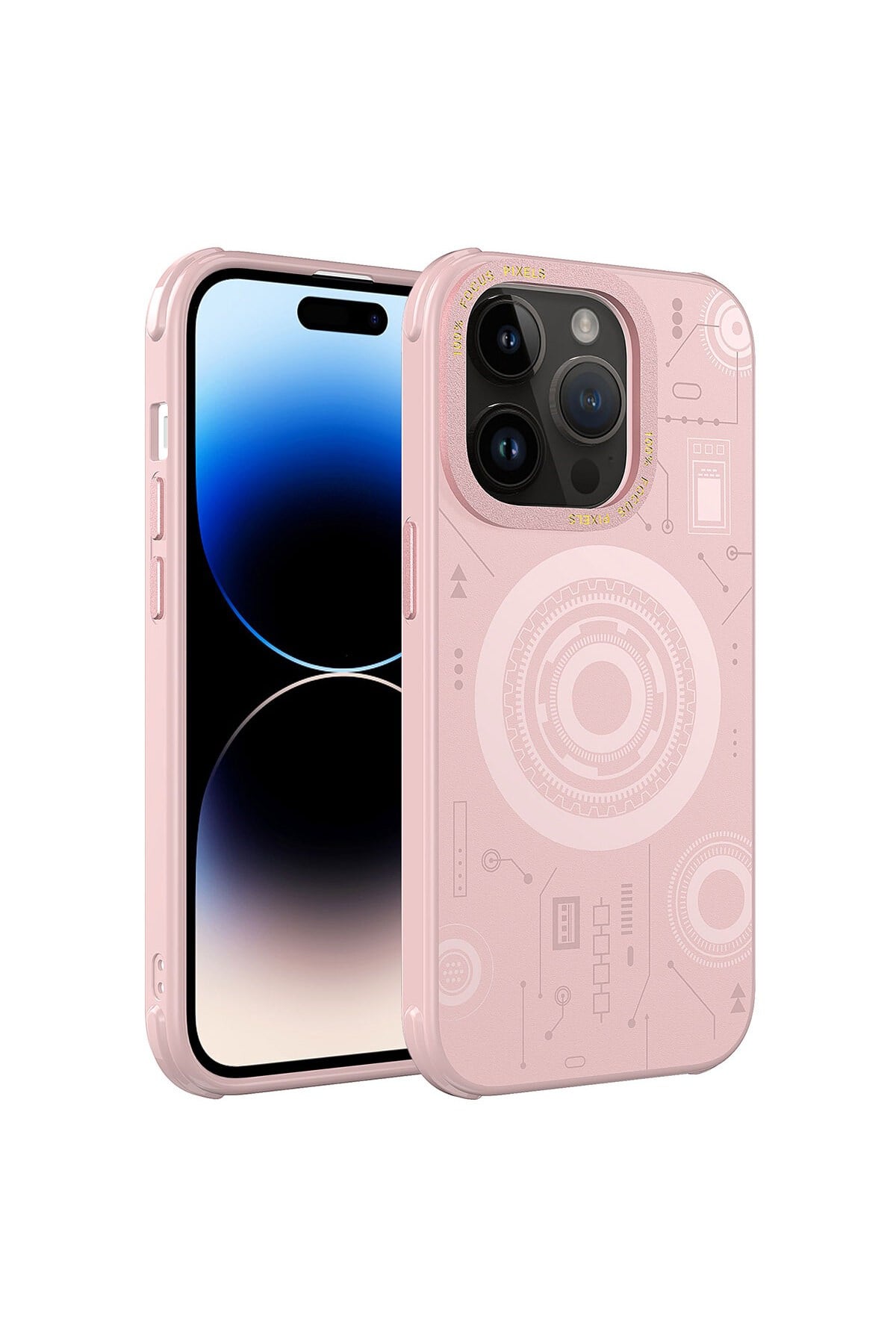 iPhone 14 Pro Uyumlu NVTH Wireless Şarj Özellikli Desenli Hot Kılıf-Rose Gold