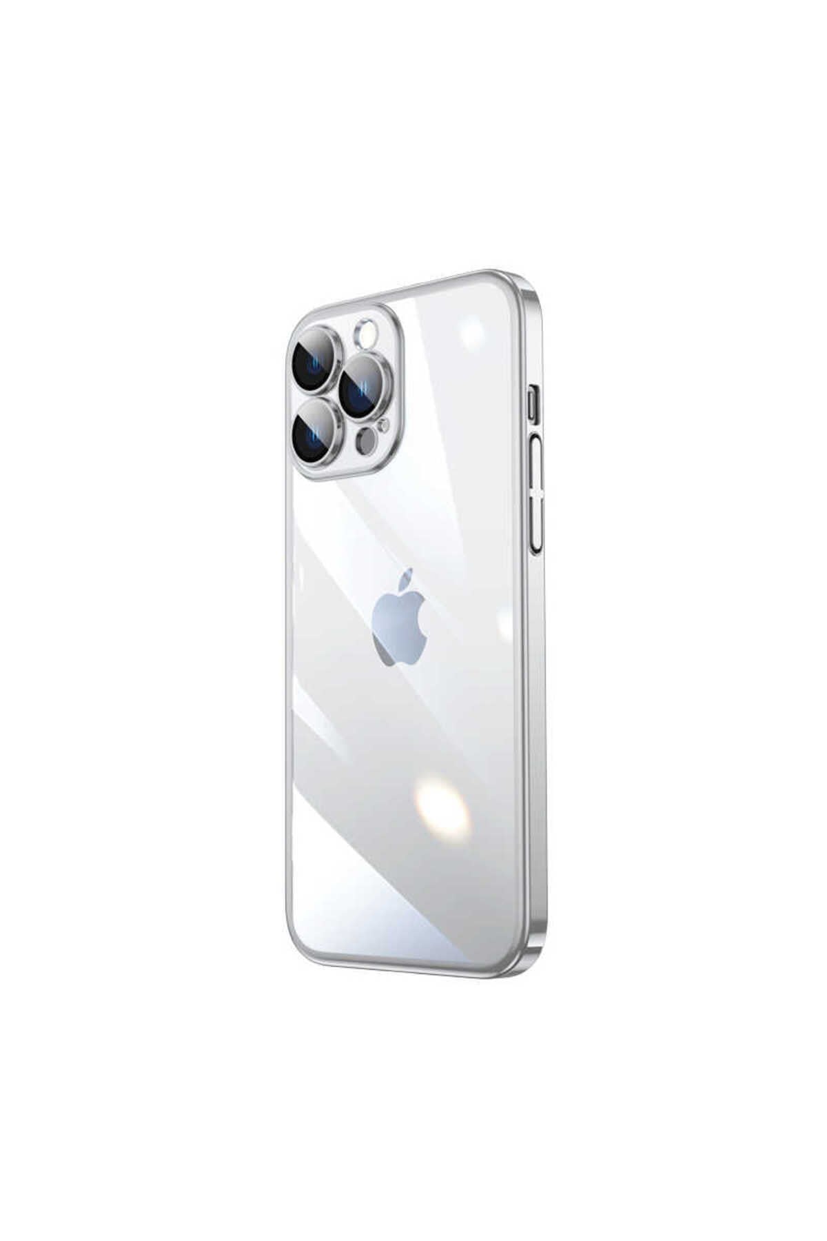 iPhone 14 Pro Uyumlu Sert PC Renkli Çerçeveli NVTH Riksos Kılıf-Gümüş