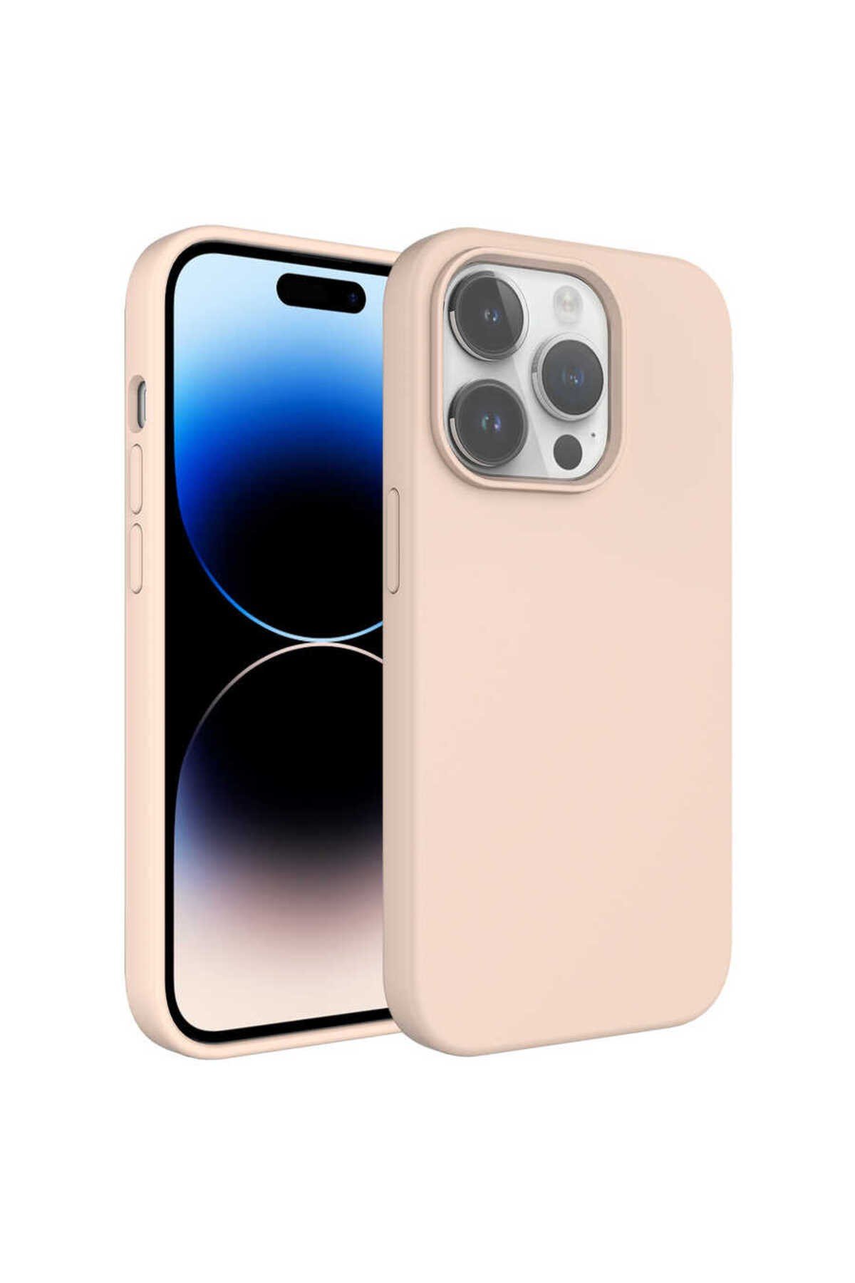 iPhone 14 Pro Uyumlu Sıvı Teknolojili Silinebilir Sert NVTH Kivi Kılıf-Pembe Açık