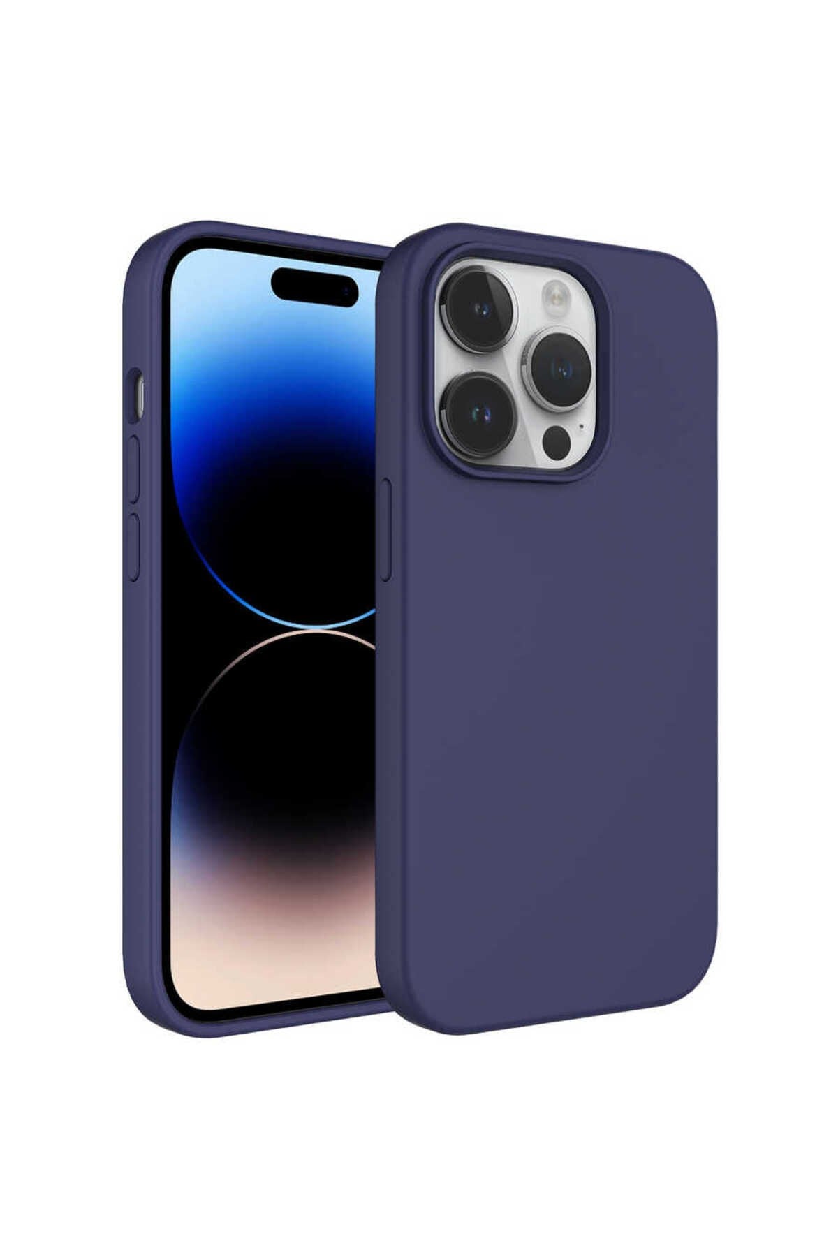 iPhone 14 Pro Uyumlu Sıvı Teknolojili Silinebilir Sert NVTH Kivi Kılıf-Lacivert