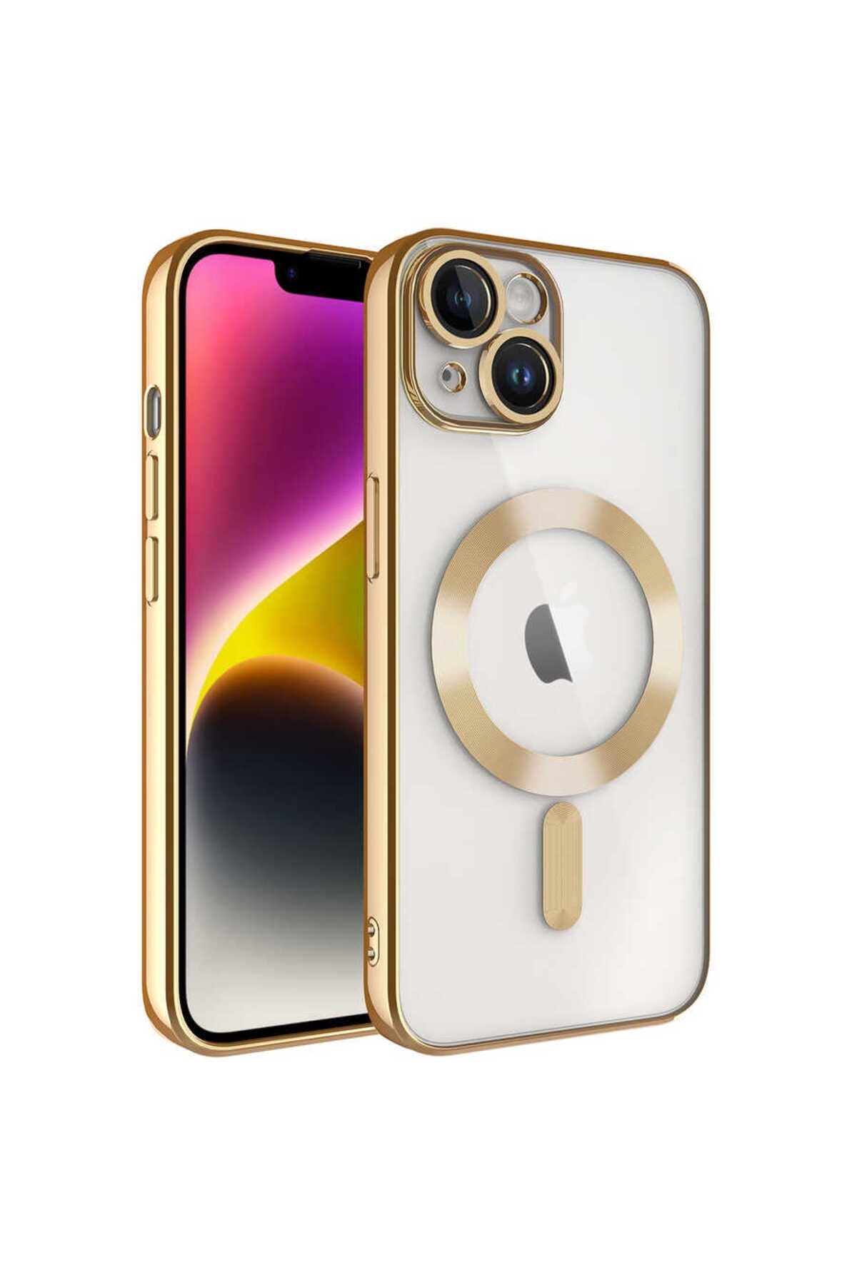iPhone 14 Uyumlu Kamera Korumalı Magsafe Wireless Şarj Özellikli NVTH Demre Kılıf-Gold