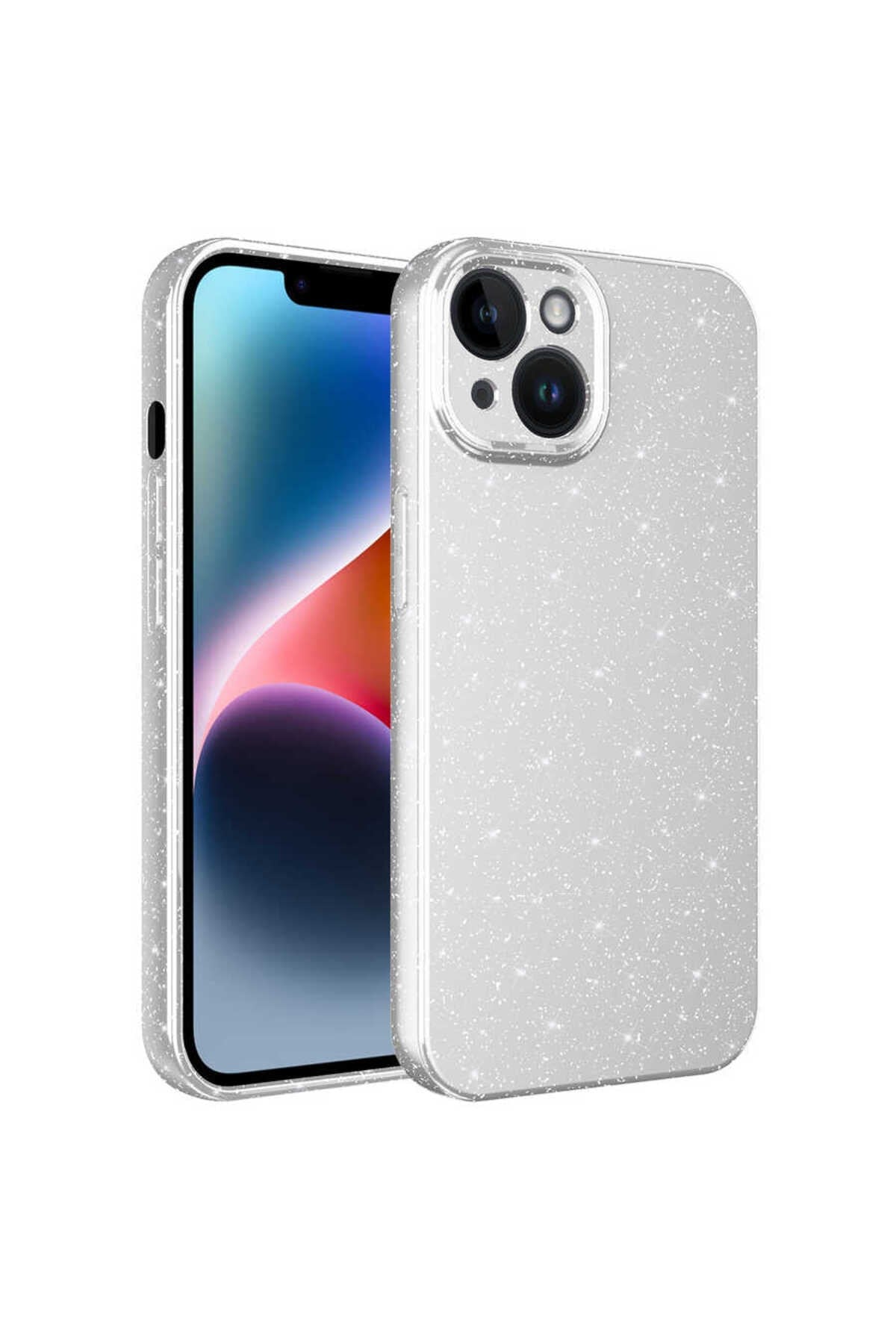 iPhone 14 Uyumlu Kamera Korumalı Simli Lüks NVTH Koton Kılıf-Beyaz