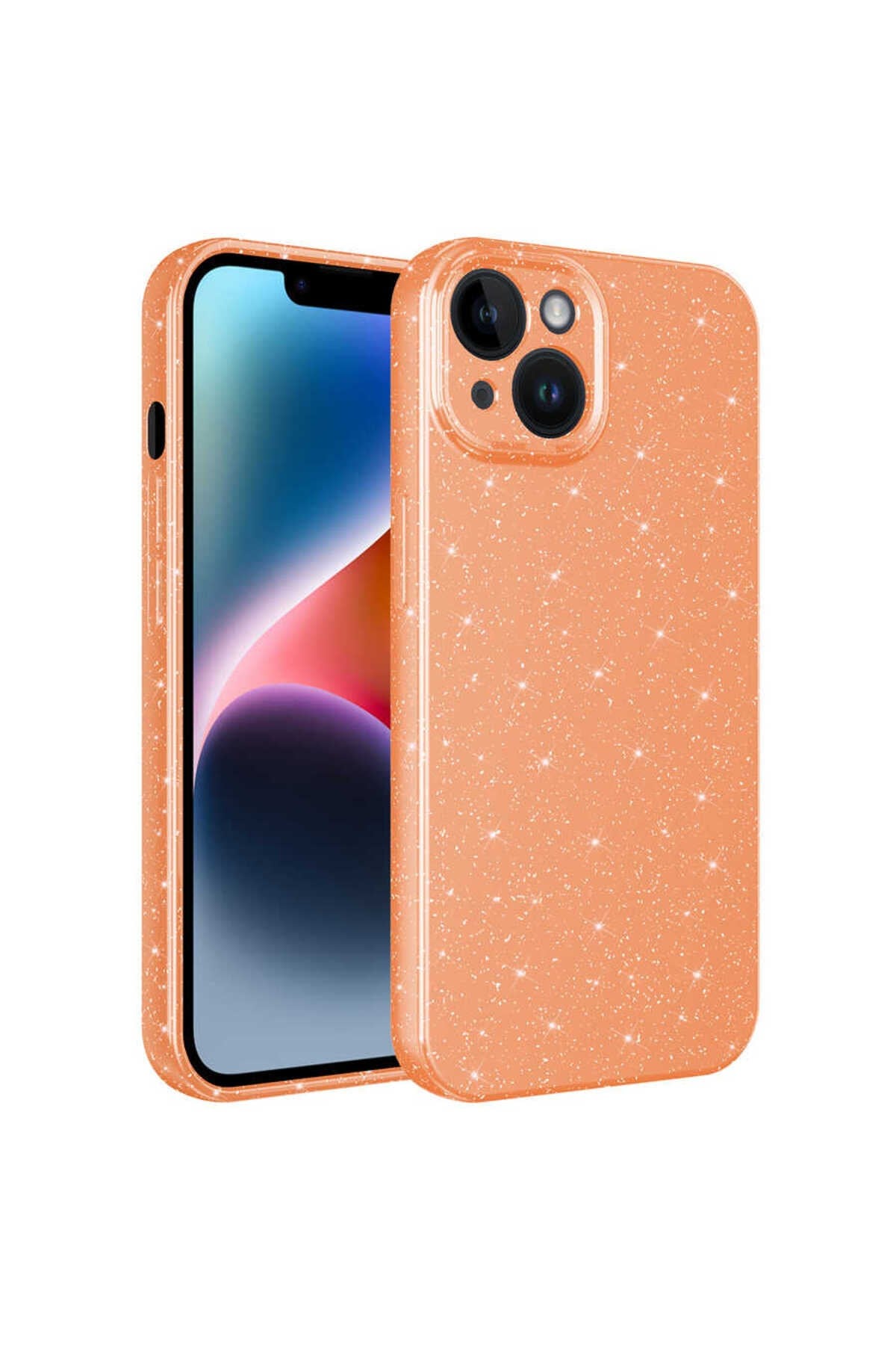 iPhone 14 Uyumlu Kamera Korumalı Simli Lüks NVTH Koton Kılıf-Turuncu