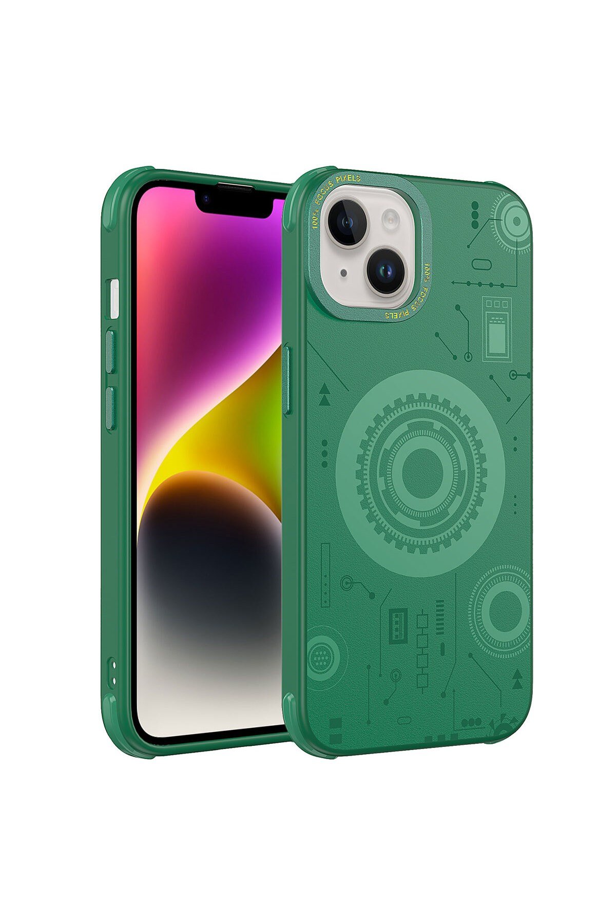 iPhone 14 Uyumlu NVTH Wireless Şarj Özellikli Desenli Hot Kılıf-Koyu Yeşil