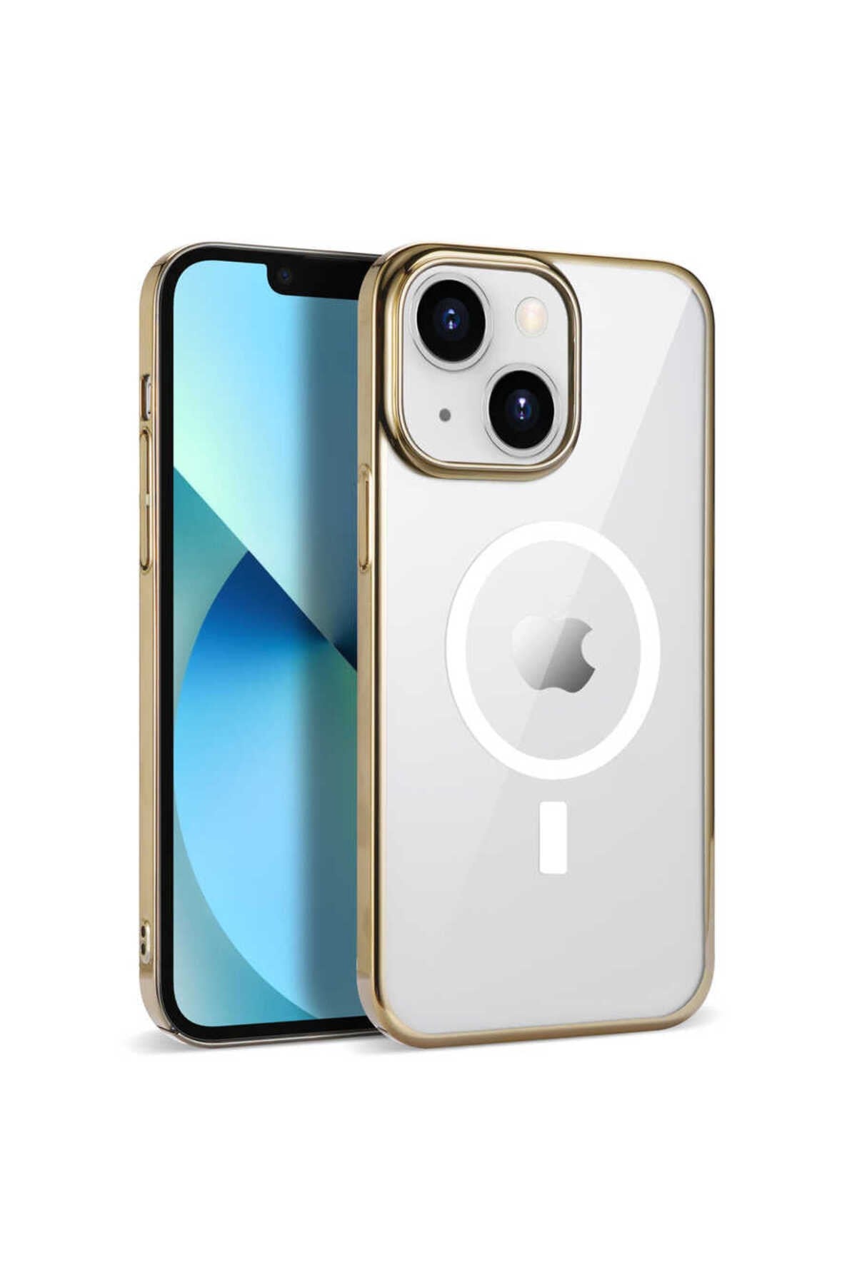iPhone 14 Uyumlu NVTH Wireless Şarj Özellikli Pixel Magsafe Kılıf-Gold